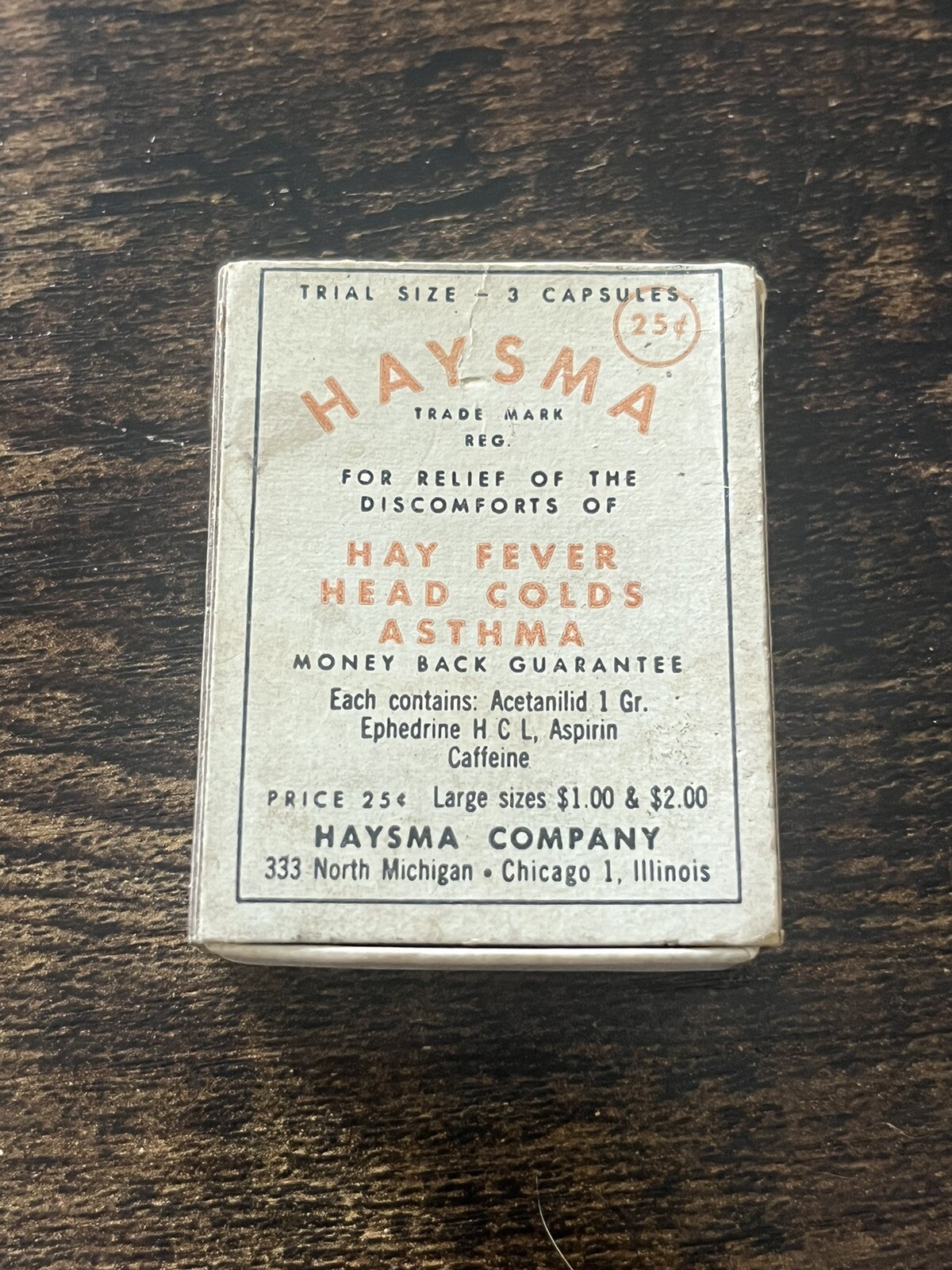 Vintage Haysma Trial Size Tablets Apothecary Pharmacy Medical Box