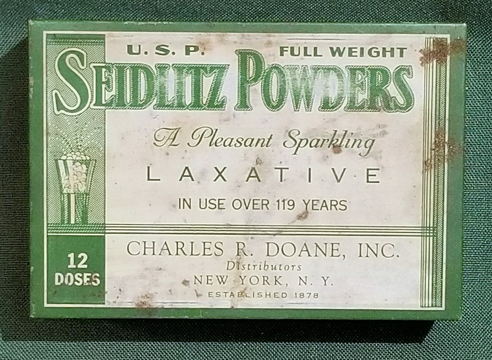 Antique Tin Seidlitz Powders Charles R Doane New York Pharmacy ad w/ packs.