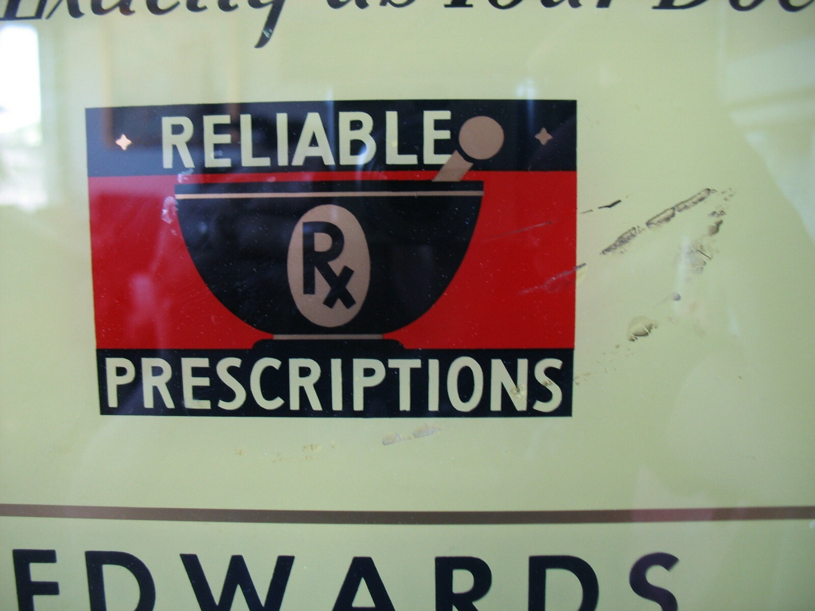 Vtg advertising GLASS sign Prescriptions Compounded Abbott Laboratories 18 x 12