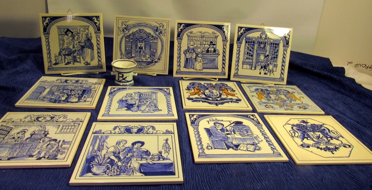 12 DELFT HAND PAINTED BURROUGHS & WELLCOME CO BLUE AND WHITE PLAQUES (EZS004602)