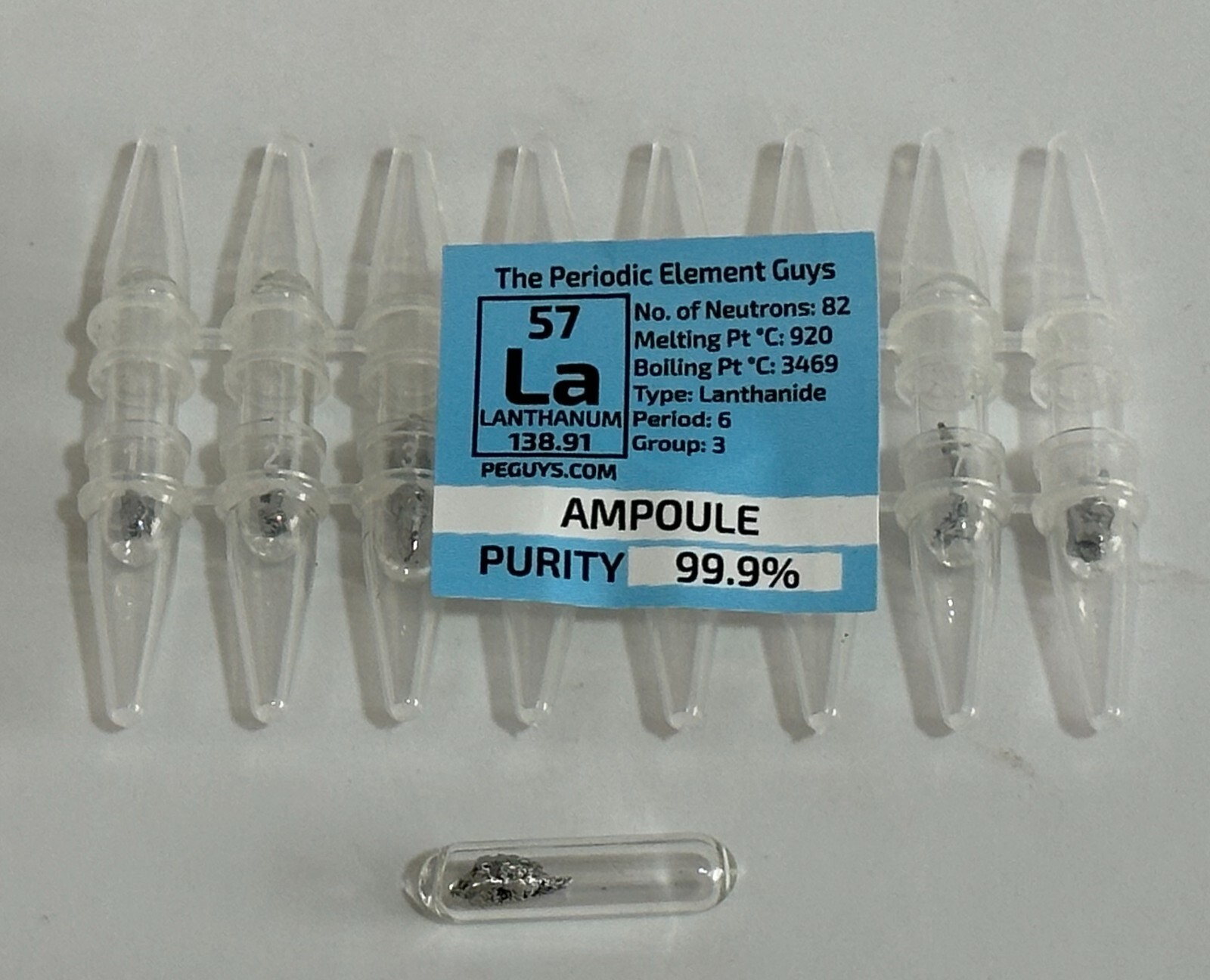 8 x Lanthanum Metal 99.9% un-oxidized Argon Ampoules WHOLESALE Periodic Elements