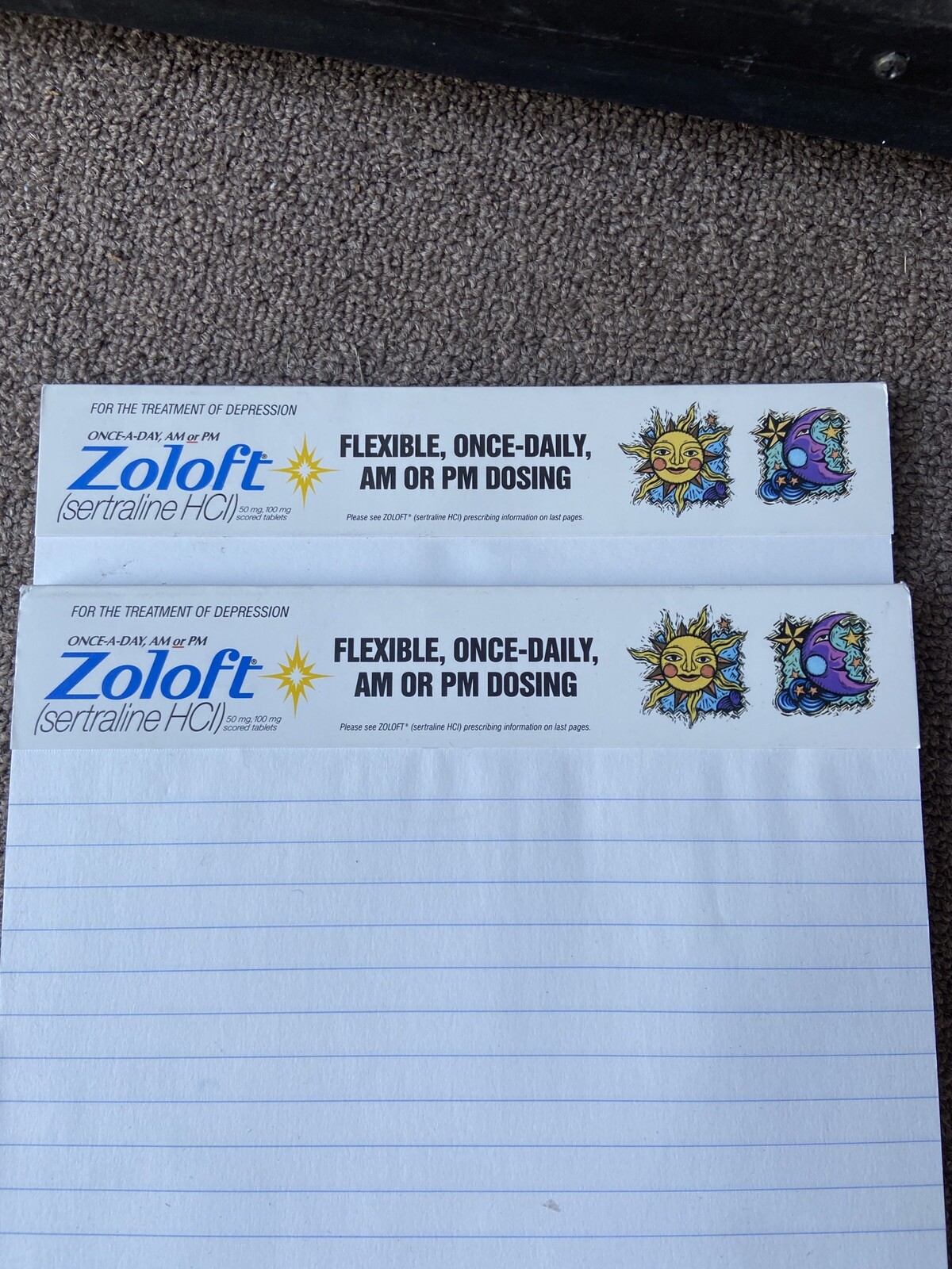 Zoloft 2 Full Size Note Pad Pharmaceutical Drug Rep Collectible Promo Unique 🌞