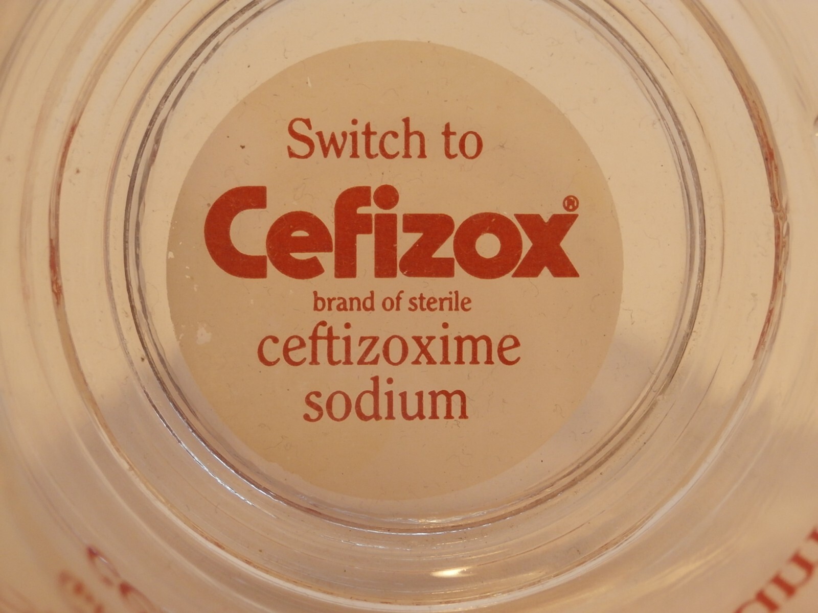 Pharmaceutical Drug Rep Clear Glass w/ Red Letters Coffee Cup CEFIZOX Antibiotic