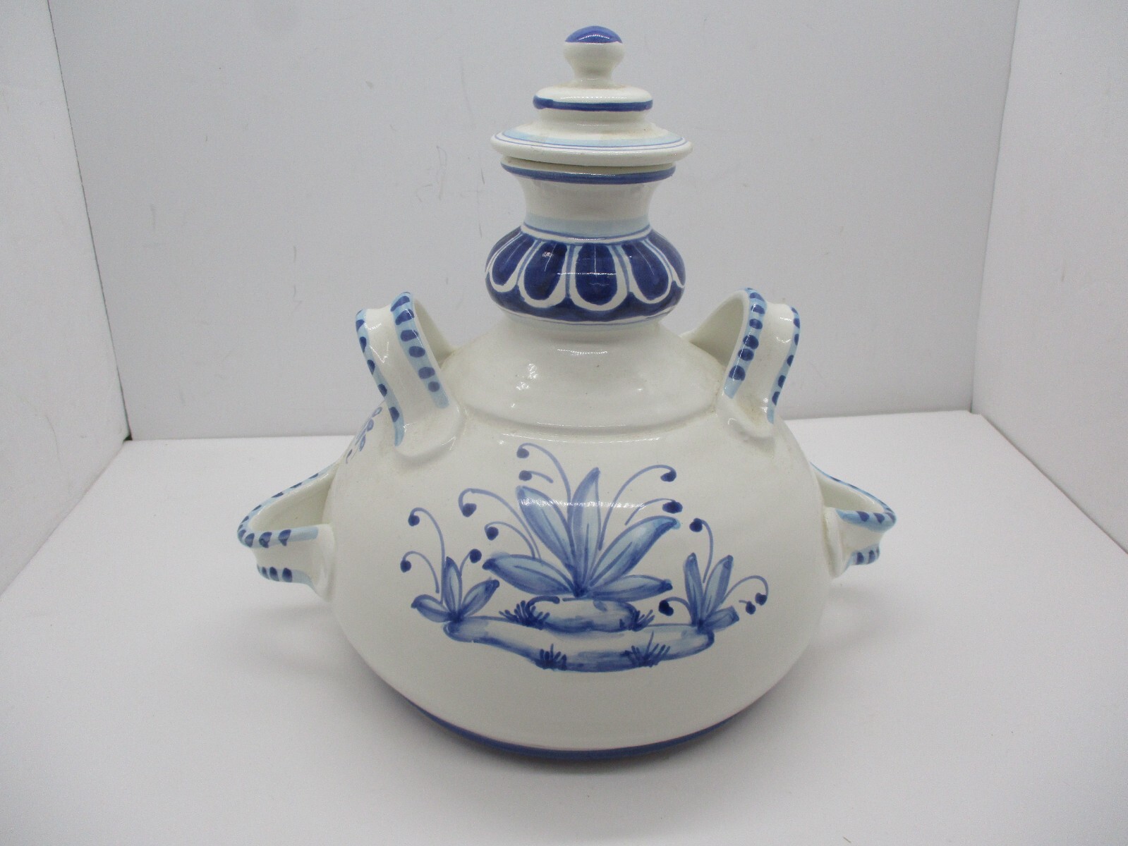 Amazing Pharmacy Apothecary Jar “Aq Mele” Blue and White Hand Painted Deer