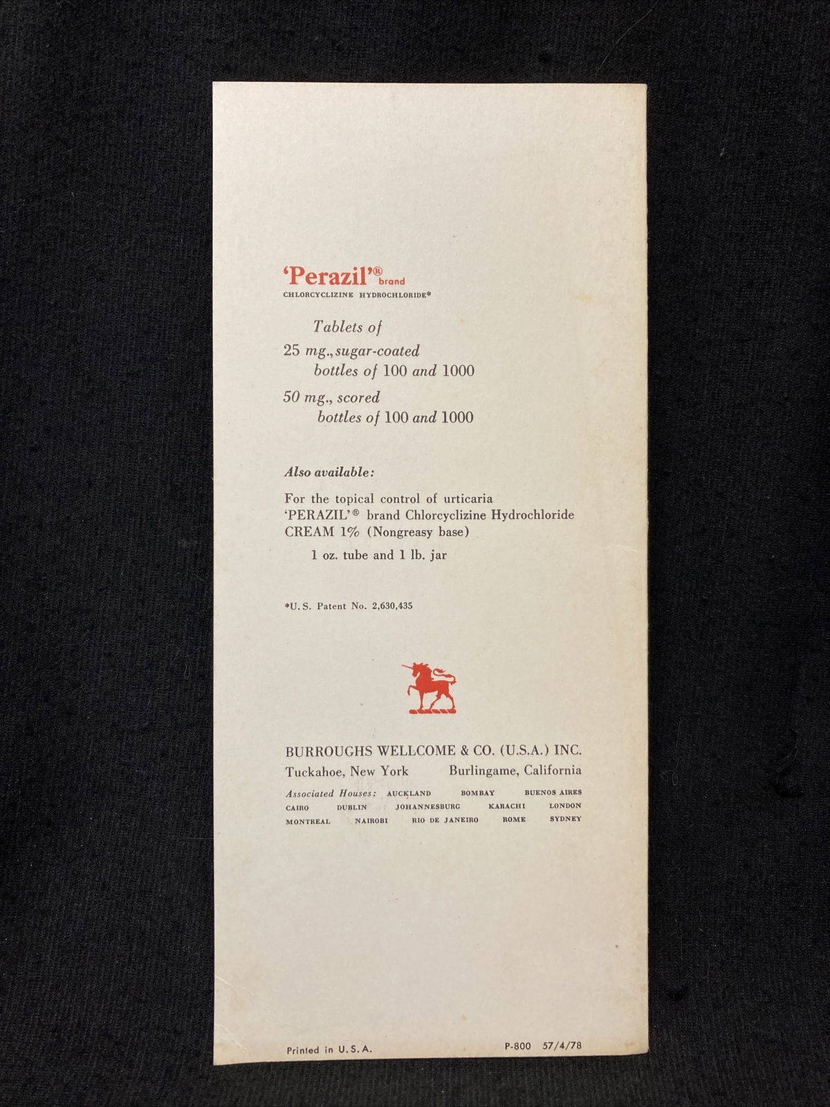 PERAZIL Allergy medicine brochure IN TUNE WITH NATURE Burroughs & Wellcome VTG
