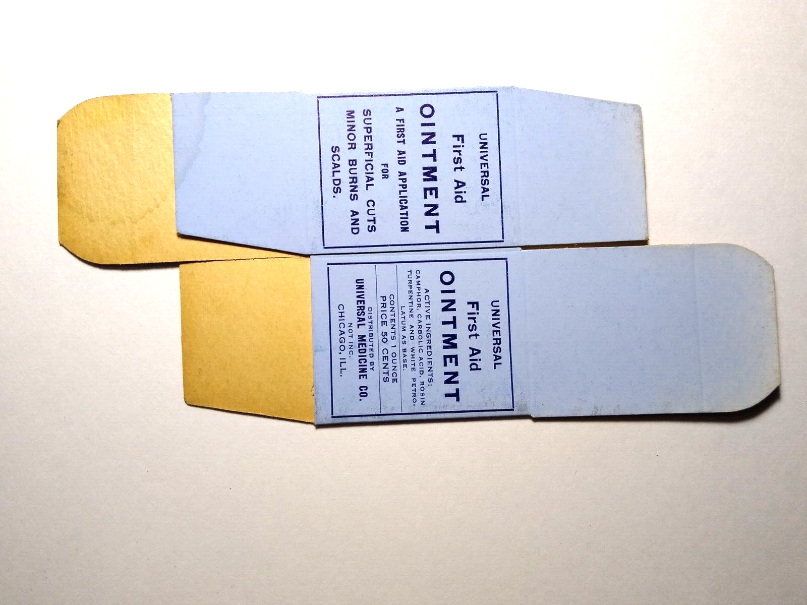 First Aid Ointment Vintage EMPTY Product Box Universal Medicine Co. Chicago ILL
