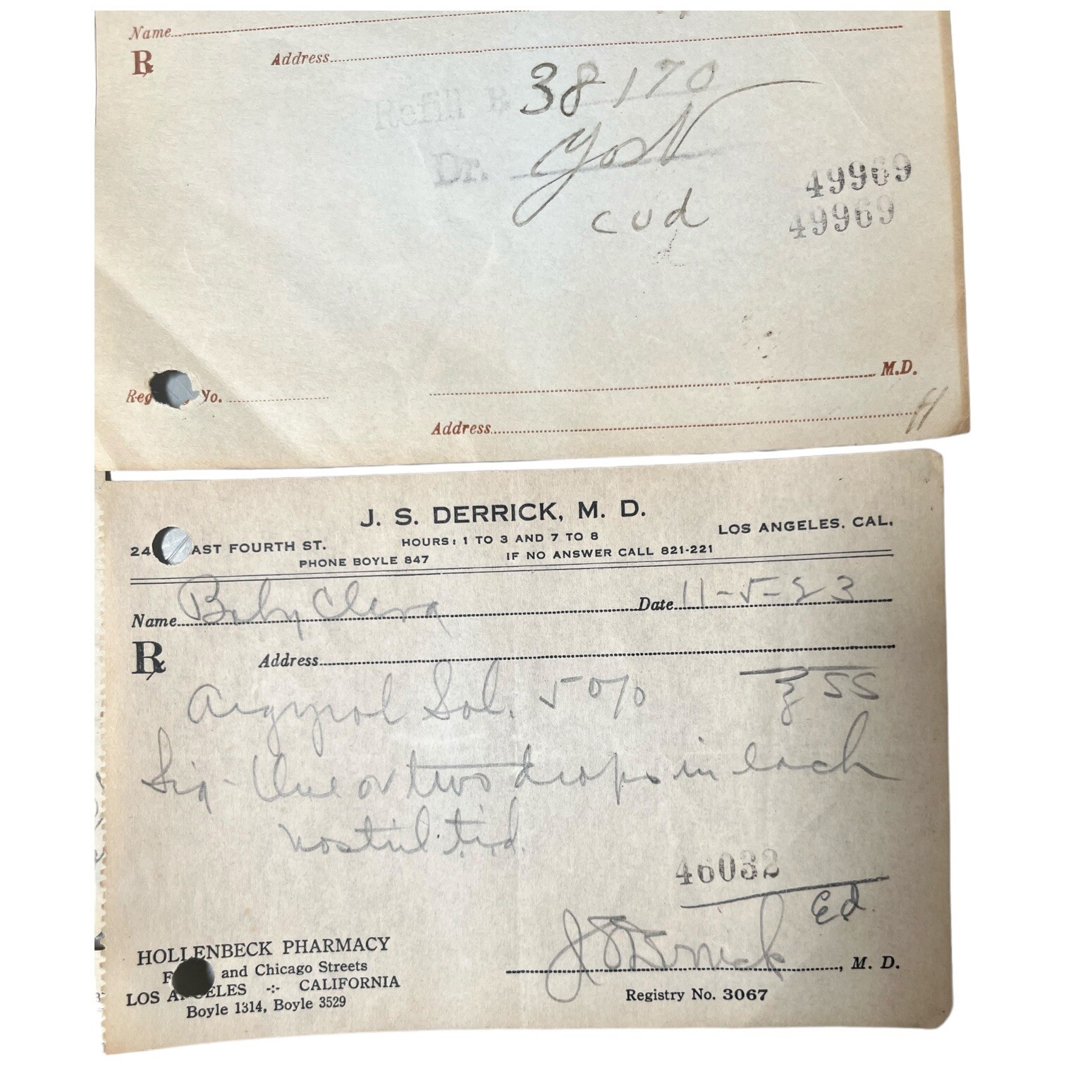 1910s 1920s Pharmaceutical Doctor Drug Prescription 7 Medical Script Los Angeles