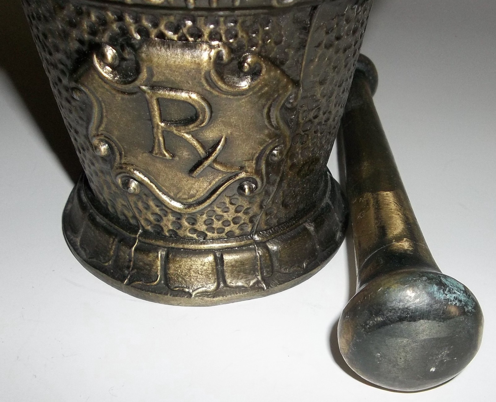 Vintage Heavy Brass RX Pharmacy Apothecary Mortar & Coricidin Pestle