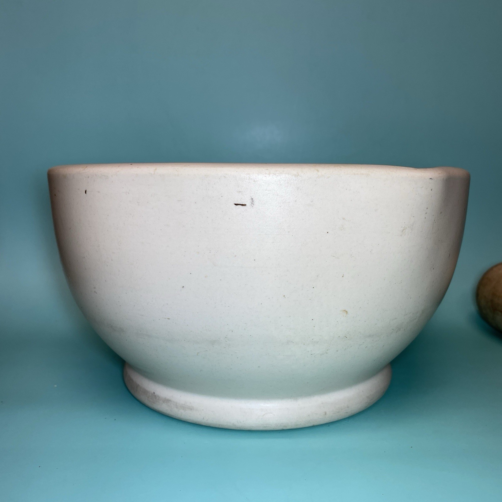 Vintage MORTAR & PESTLE Ceramic & Wood Pharmacy Apothecary HUGE 10” WH3