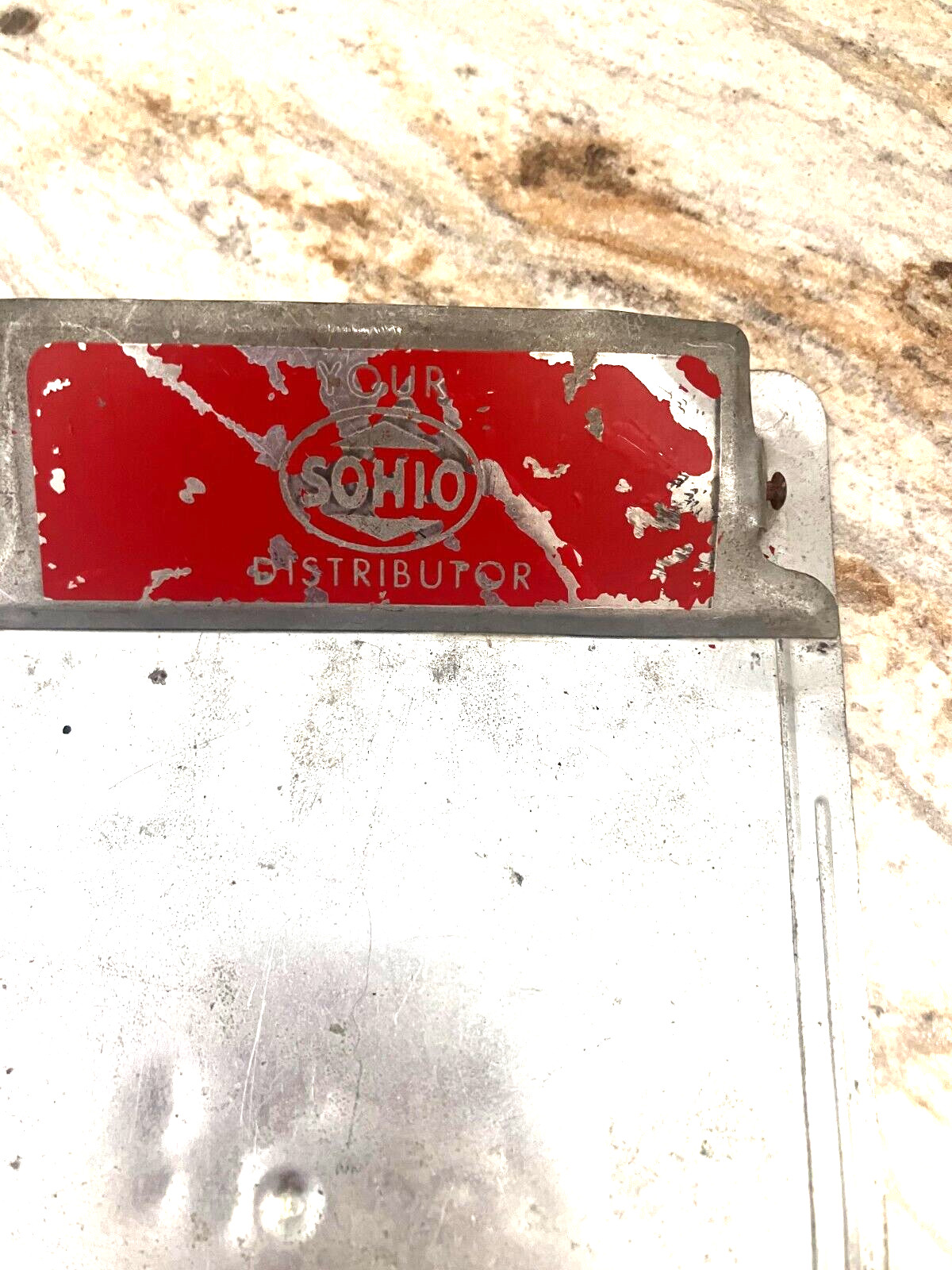 Small mini metal advertising clipboard Sohio distributor 7 1/4″