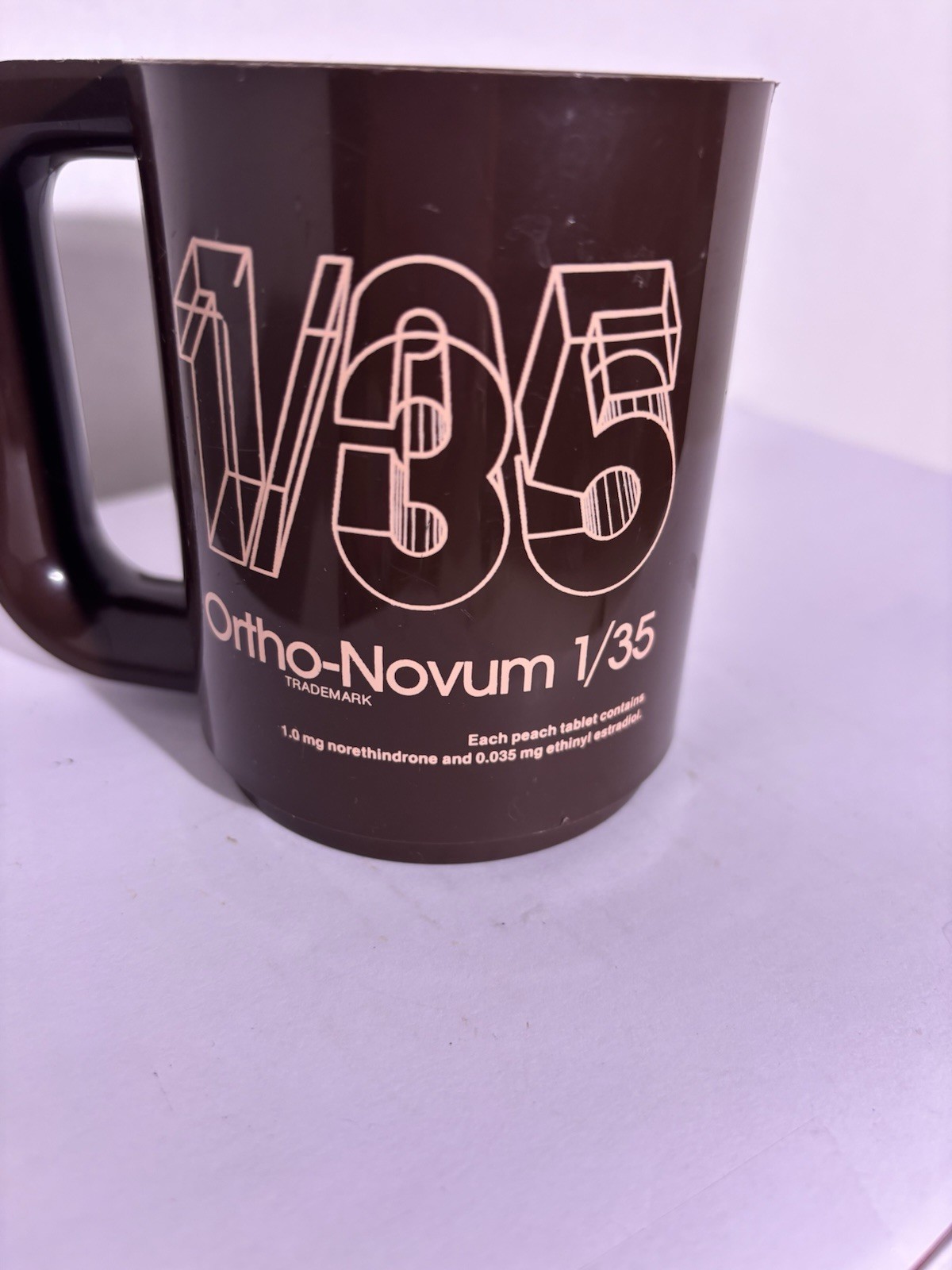 Vintage Ortho-Novum 1/35 Birth Control Pill Blue Pharma Promo PlasticCoffee Mug