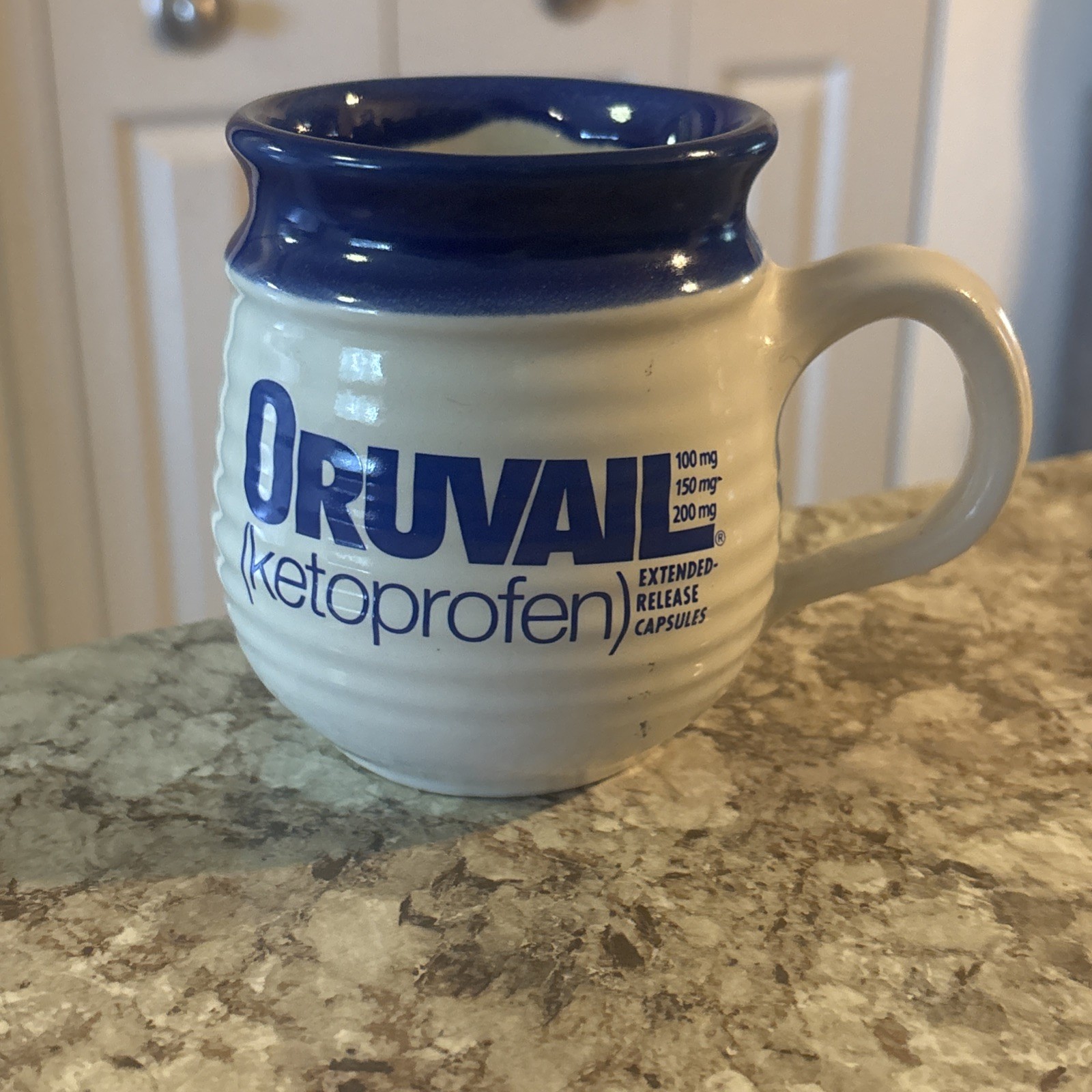Vintage Oruvail Ketoprofen Coffee Mug Cup USA Pottery Drug Rep Pharmaceutical
