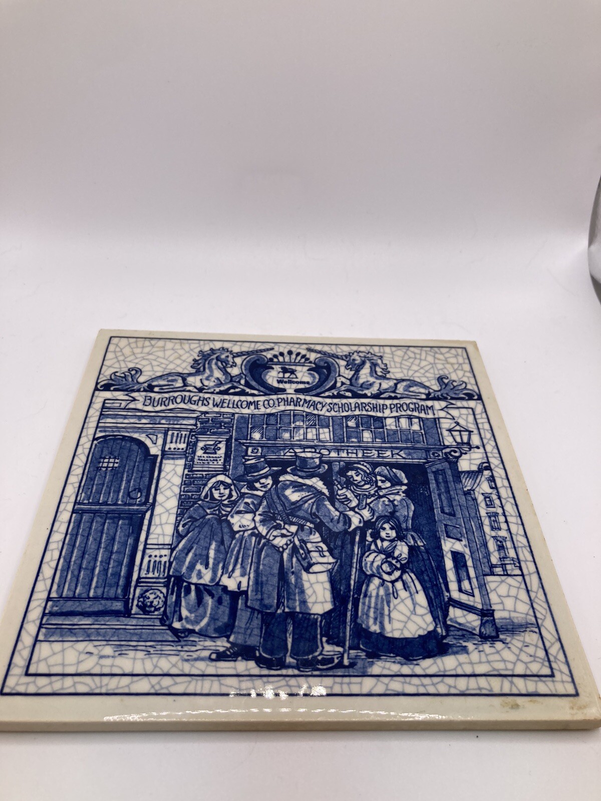 Vintage Blue Delfts Tile Burroughs Wellcome Co Pharmacy Scholarship Program 1992