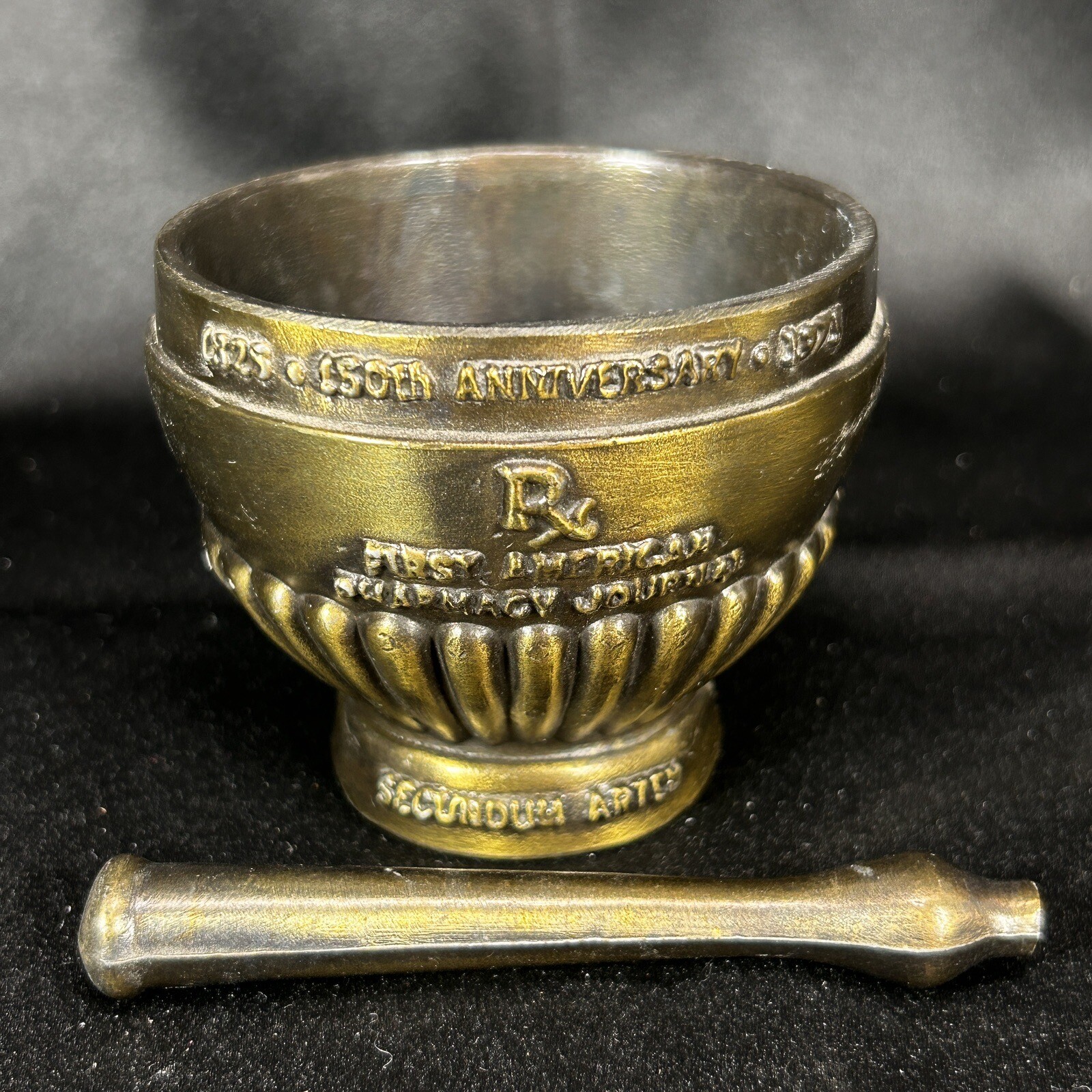 Vtg AMERICAN JOURNAL OF PHARMACY 150th Anniversary Brass Mortar & Pestle