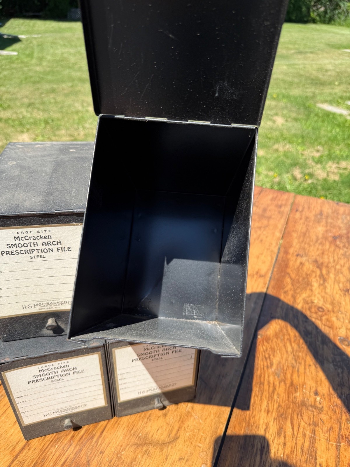 Vintage Lot of 4 All Metal Pharmacy Prescription Black File Box McCracken