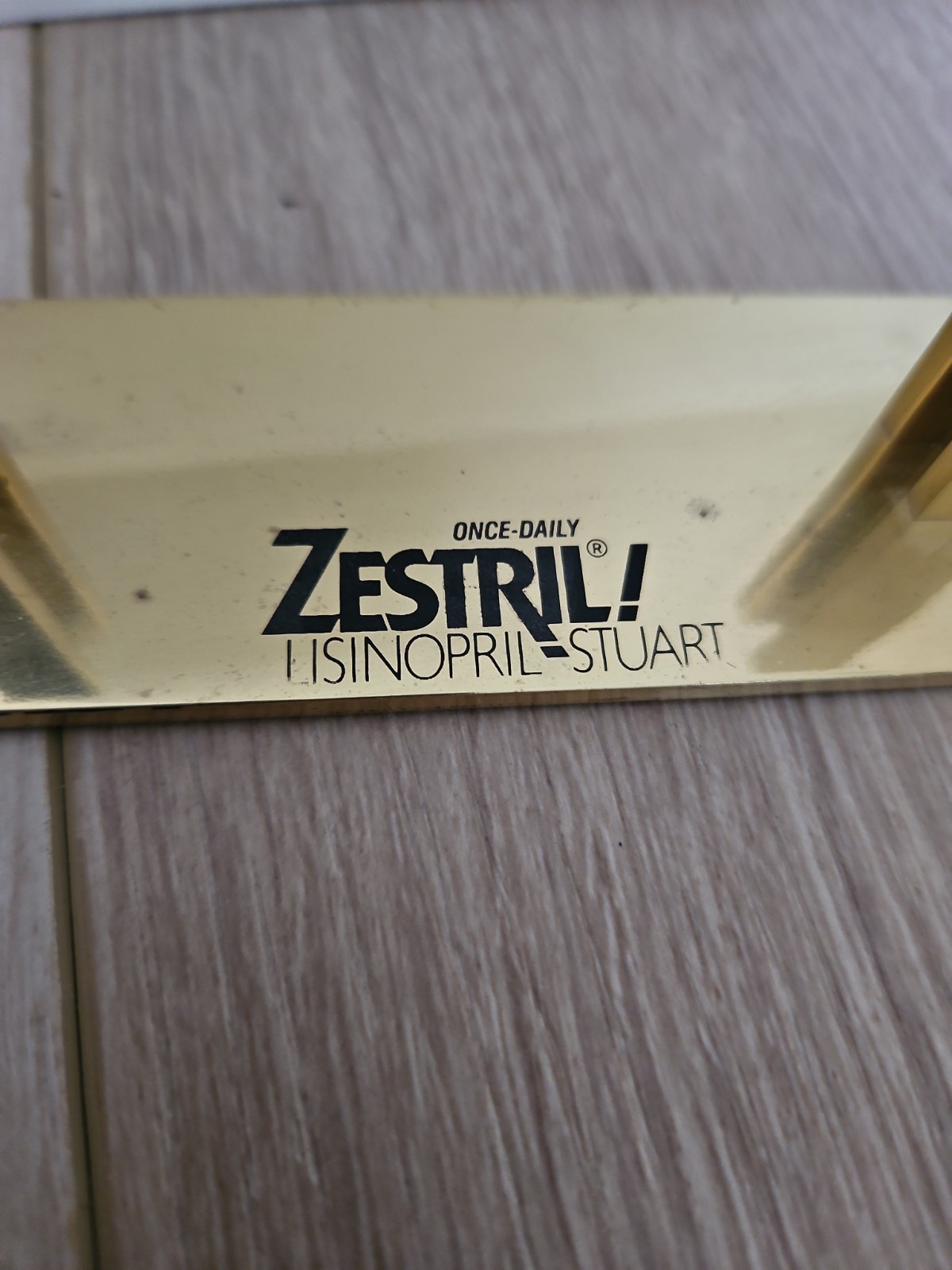 Zestril Brass Business Card Holder 1980s 90s Drug Rep Promo Pharma Vintage
