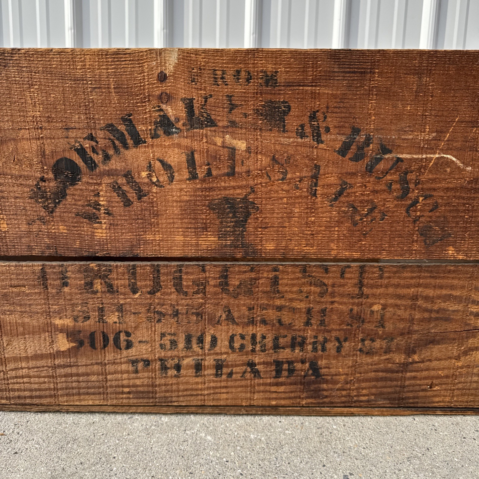 Antique Shoemaker & Busch Wholesale Druggist Wooden Crate Philadelphia, PA