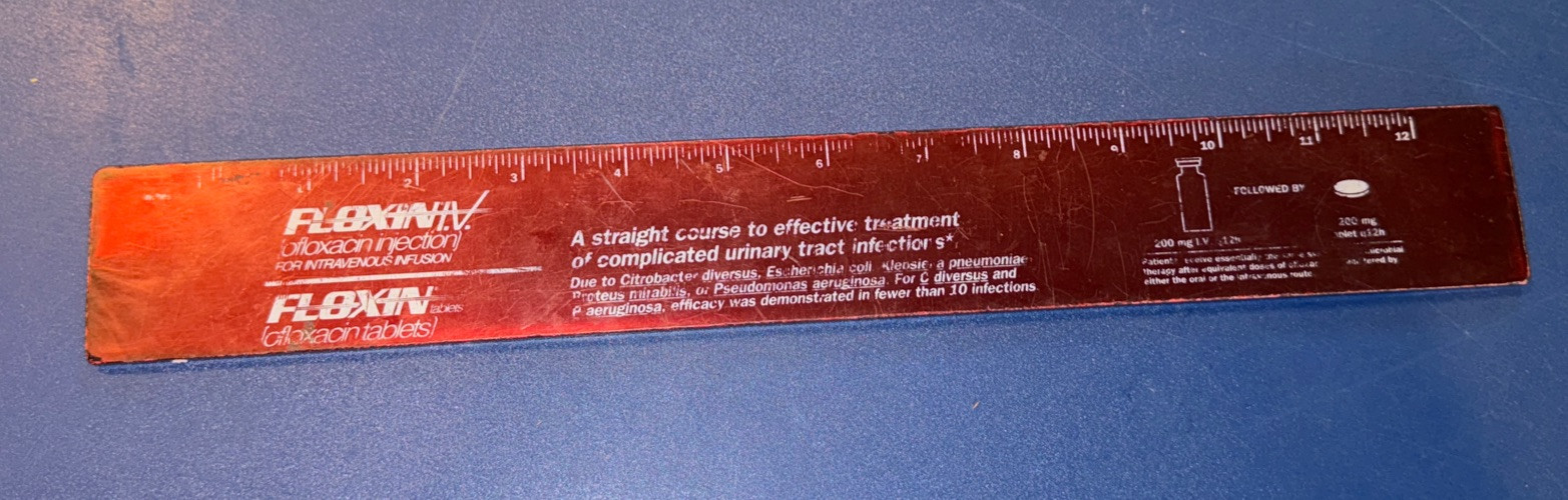 Faded Worn Floxin Ofloxacin Brown Pharmaceutical Drug Ruler