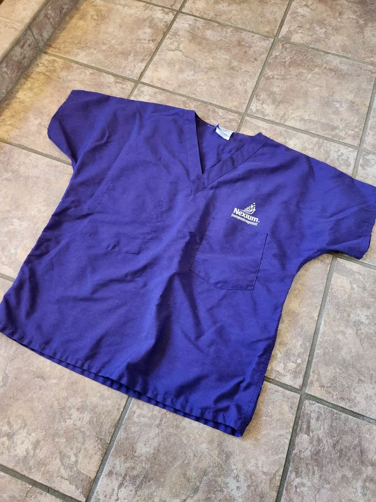 Vintage Nexium Drug Rep Advertising Collectible Scrub Top Purple Landau Large