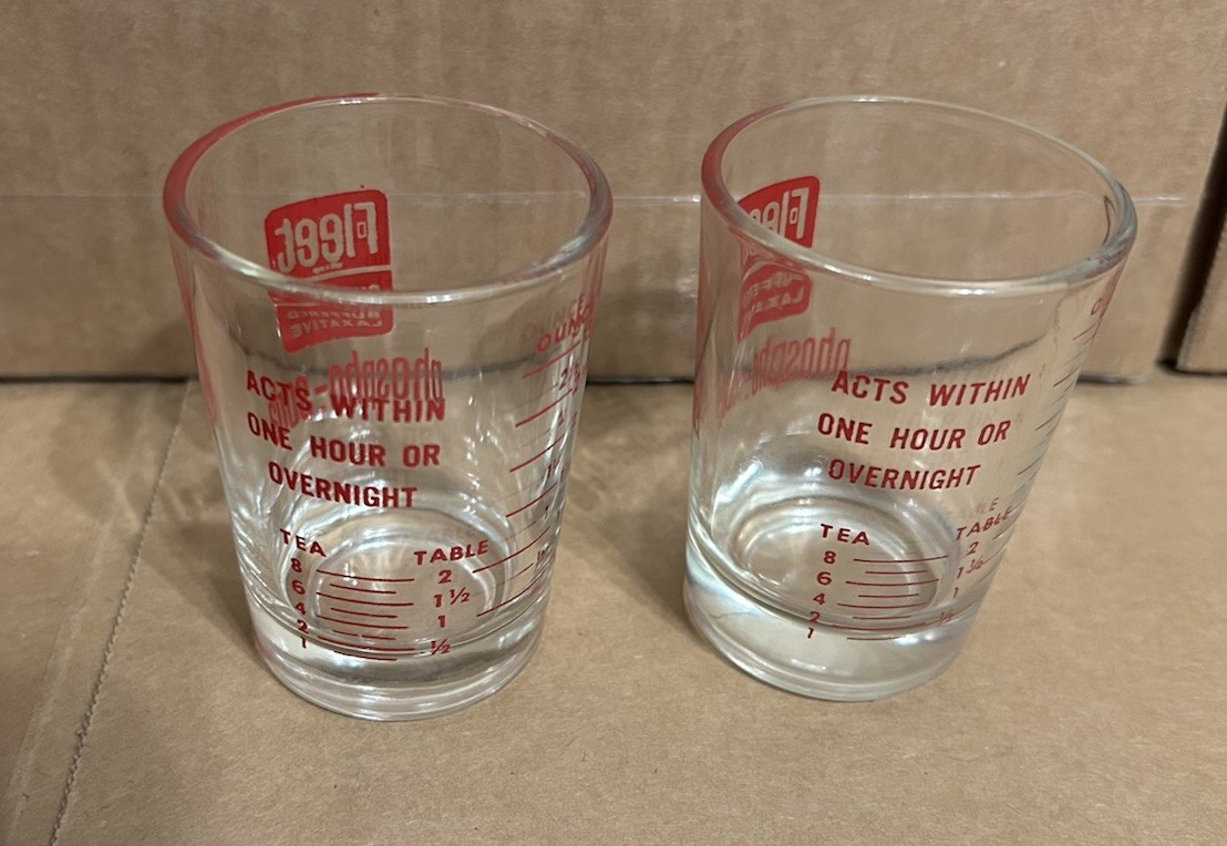 Vintage Fleet Buffered Laxative Phospho-Soda Graduated Medicine Shot Glass x2