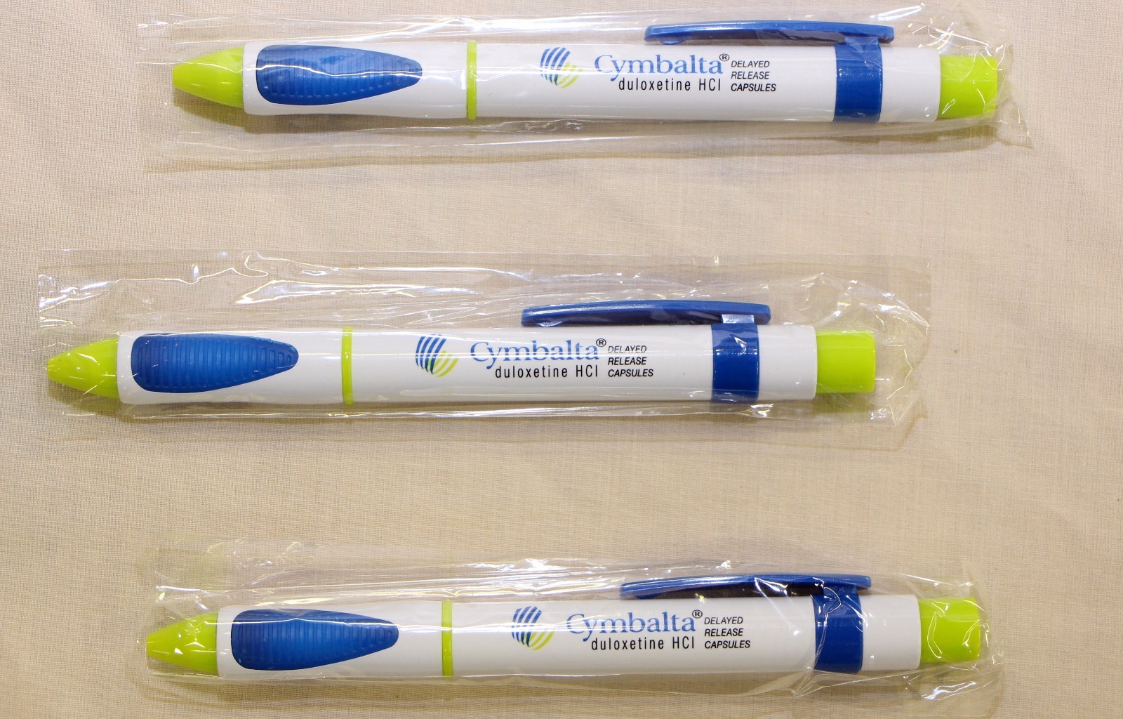 Drug Rep Pens 3 Cymbalta Plastic Colorful New in Sleeve