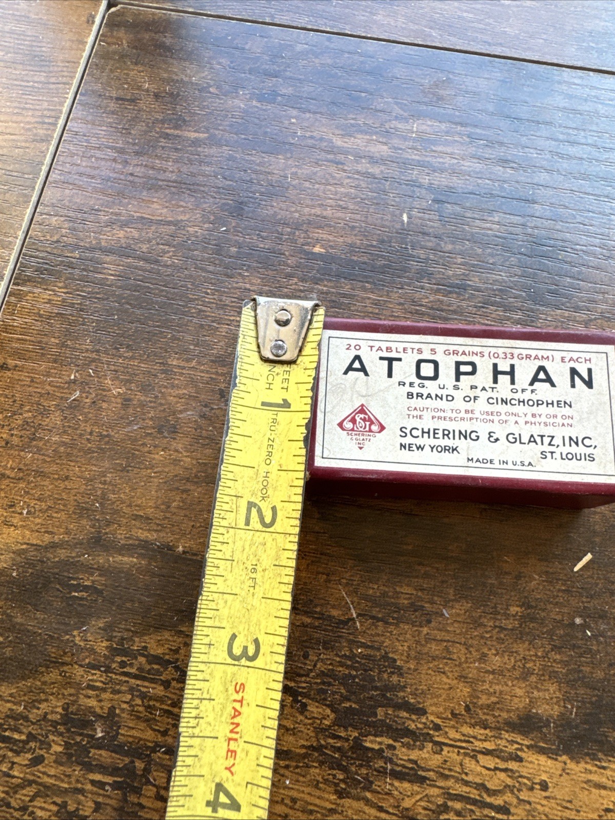 Atophan Vintage Box Shering Glatz New York Cinchophen Empty Box Medicine