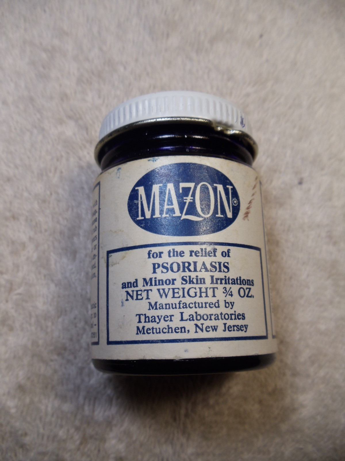 Vintage MAZON Blue Glass Psoriasis Ointment Jar – Thayer Laboratories (USA)