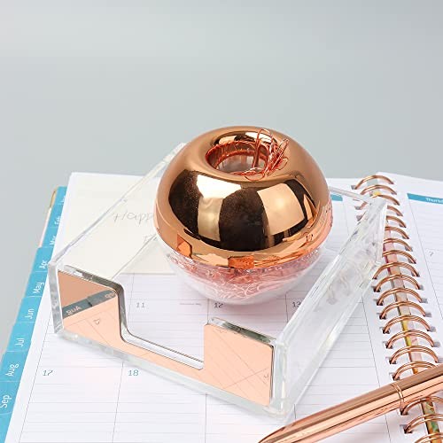 Magnetic Paper Clip Holder 3×3 Sticky Note Holder Set, Clear Acrylic Rose Gold