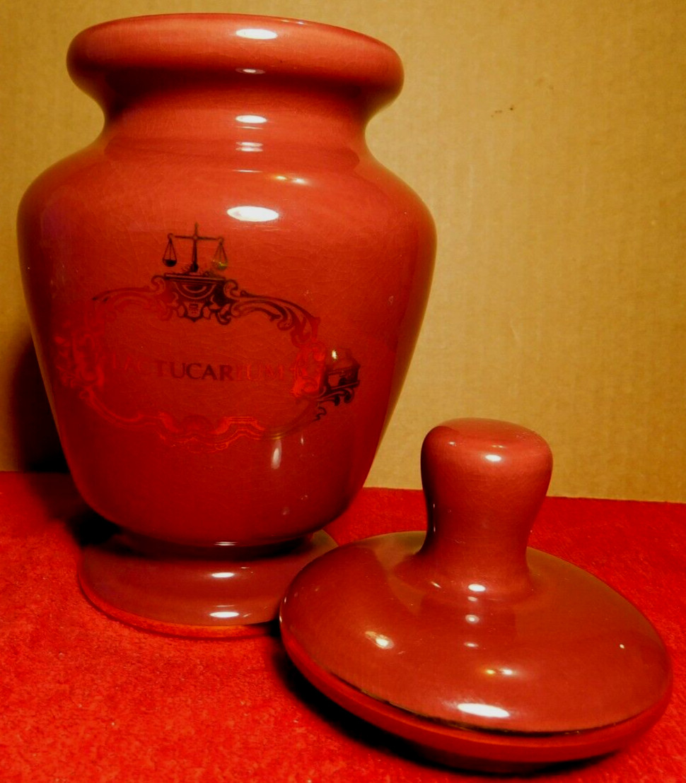 Jar~Apothecary Jar Eli Lilly “Lactucarium” Pharmaceutical 4/303 Maroon Empty