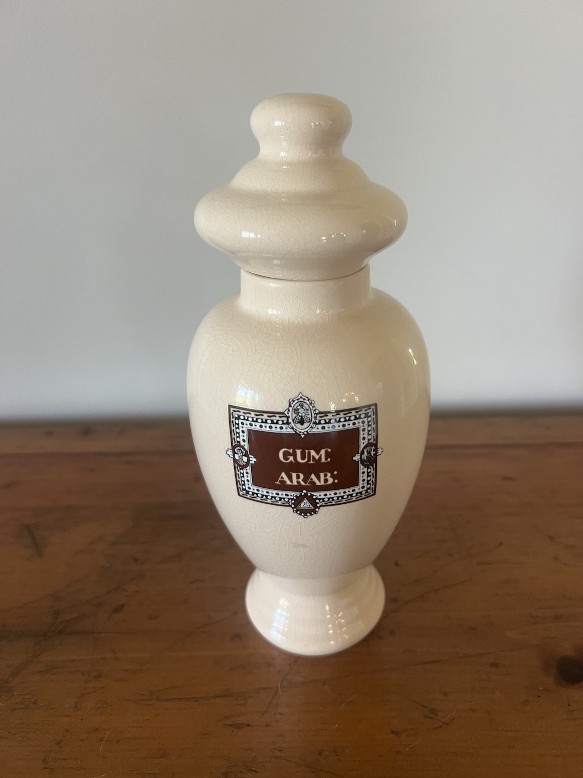 Vintage Lilly Ceramic Gum Arab Apothecary Pharmacy Jar Made in Portugal