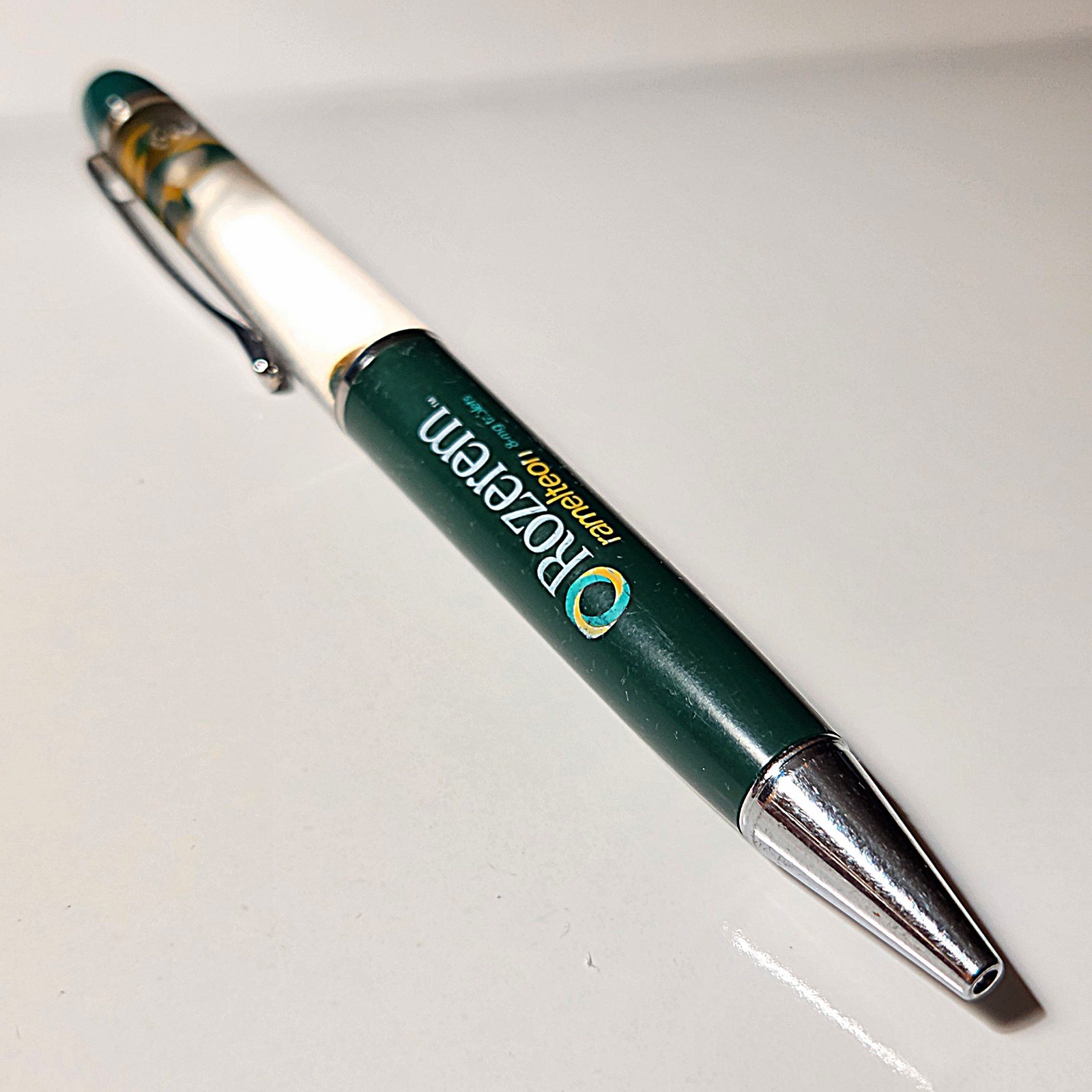 Vintage Drug Rep Rozerem Metal “Floaty” Pen Fluid-Filled Compartment DNA Helix