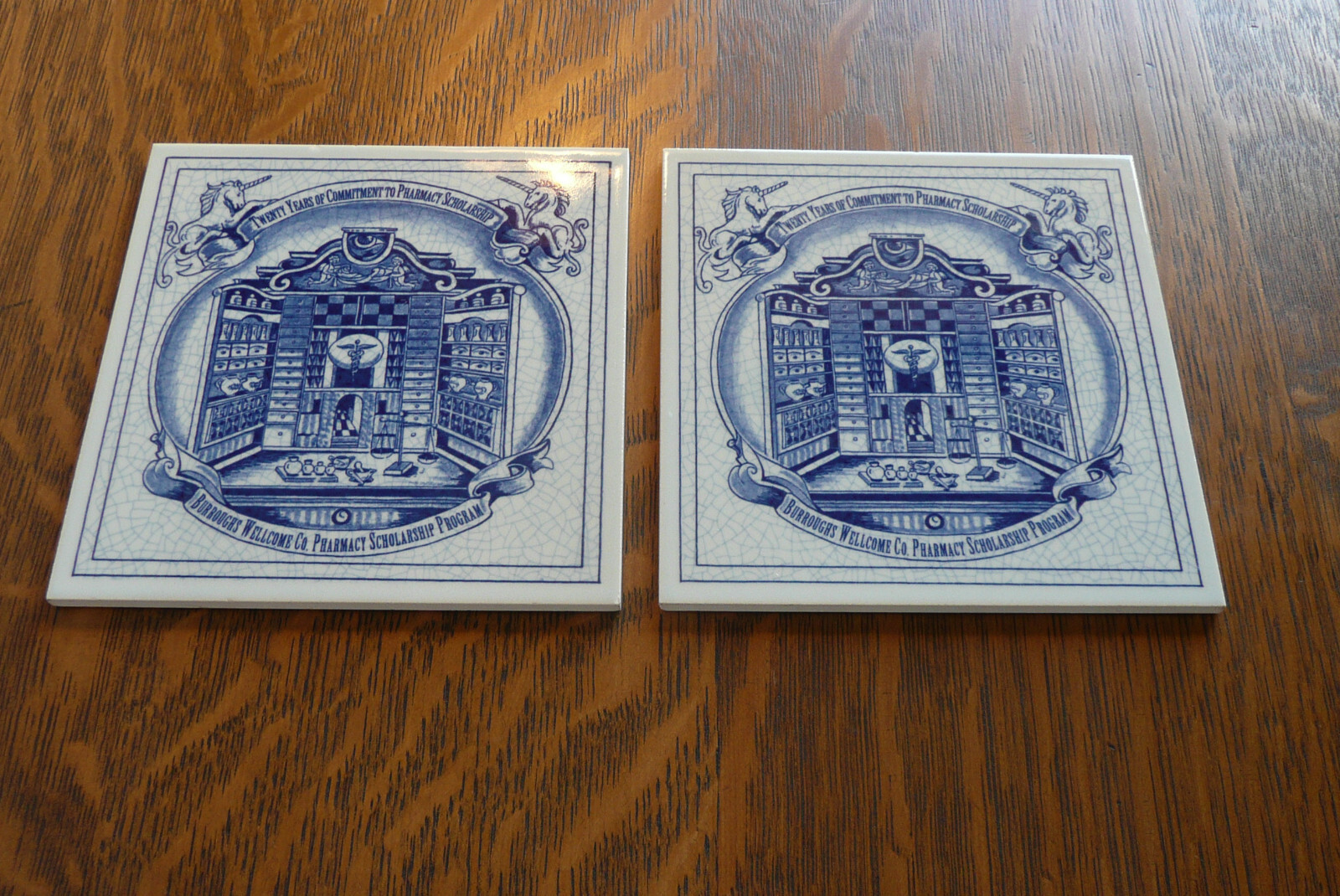 Burroughs Wellcome Co. Pharmacy Scholarship Program ~ 2 Delft Ceramic Tiles 1993