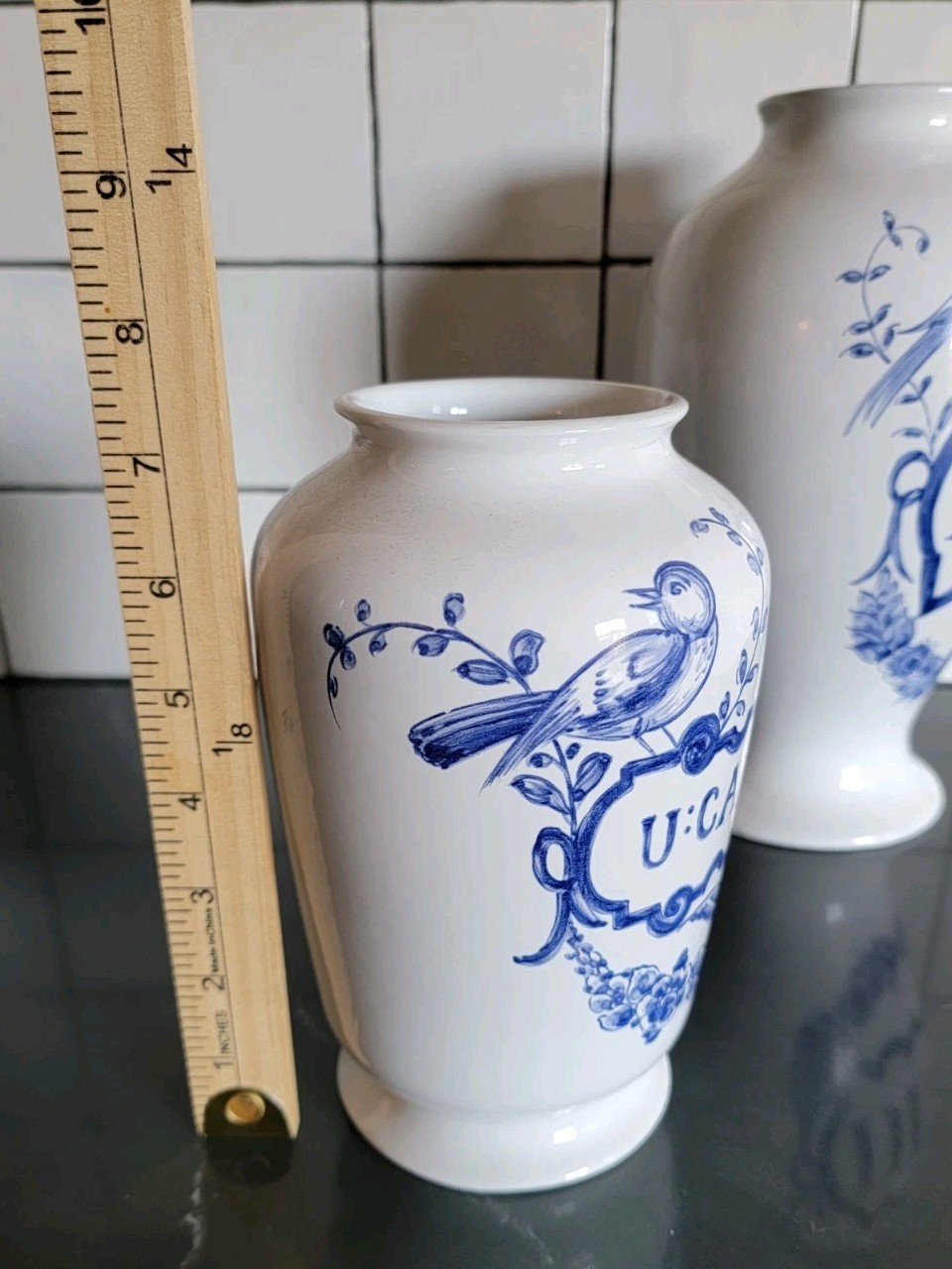 2 Vintage Lilly Pharmaceuticals-Apothecary Jar 1989 Blue/White Pottery Portugal