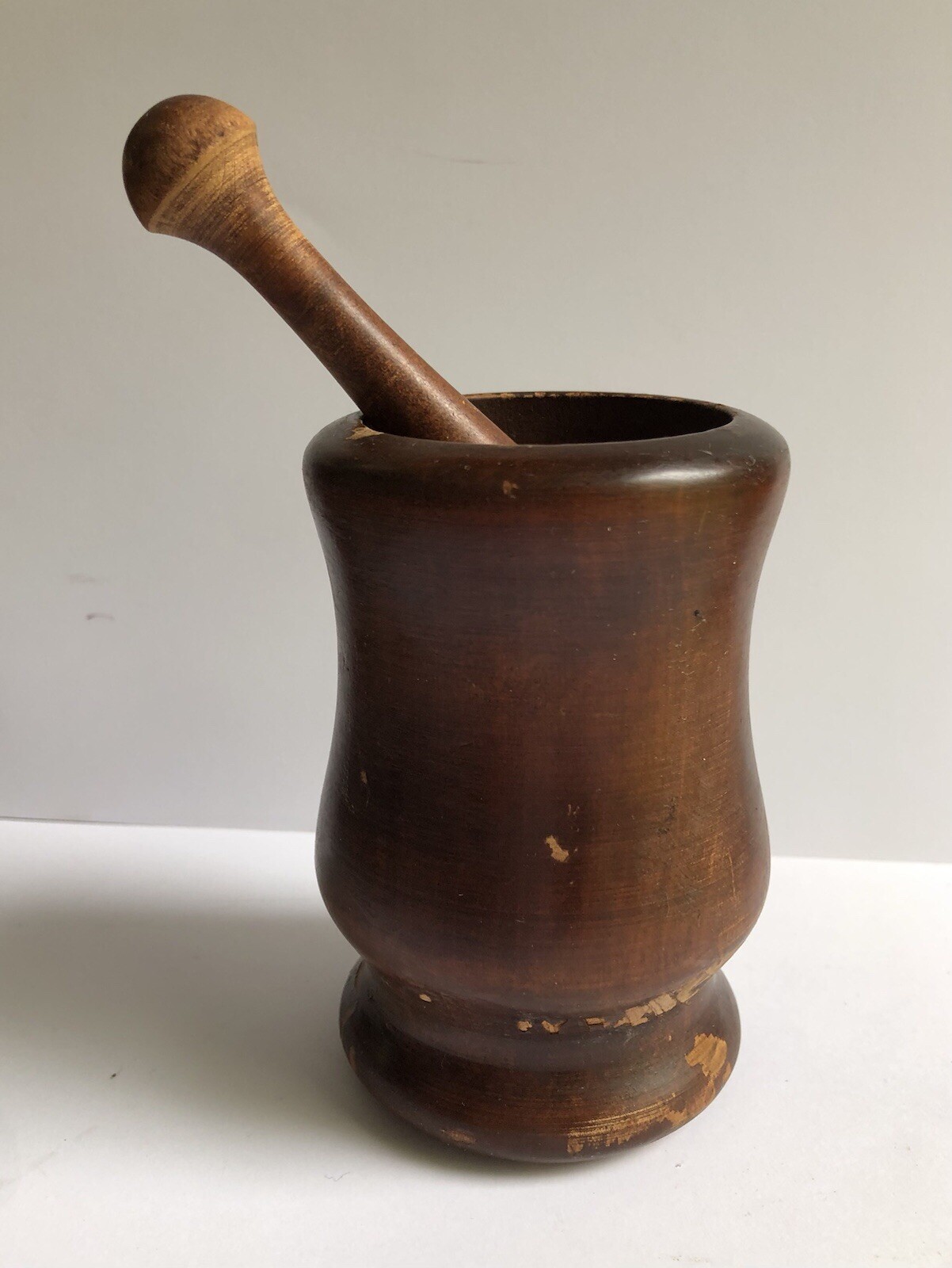 Small Mortar & Pestle 4″ Turned Wood Apothecary Pharmacist Grinder Crusher