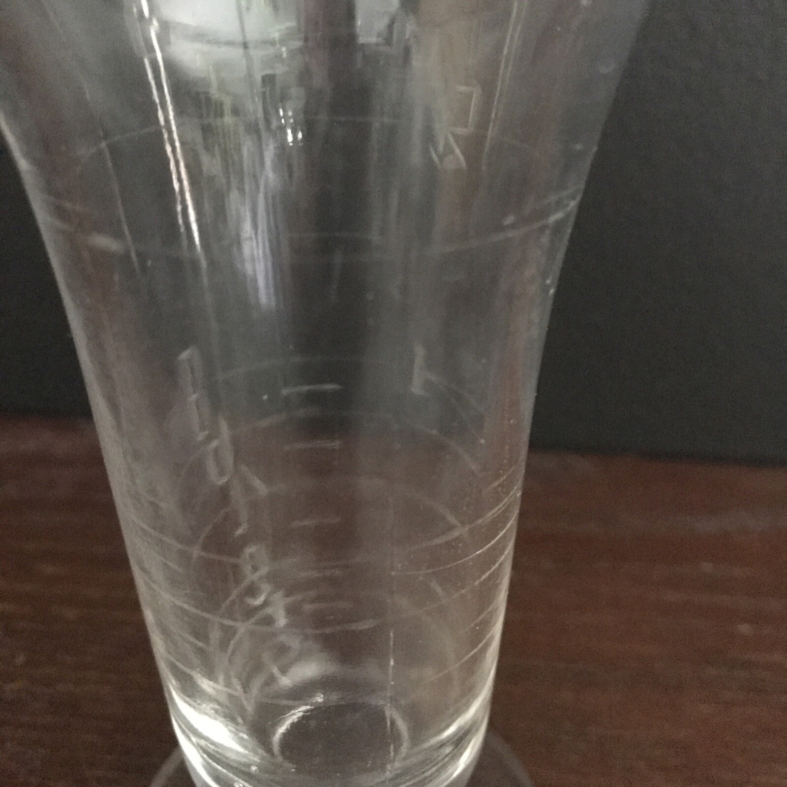 1940’s Mortar Pestle Clear Glass Beaker Apothecary Etched Footed Spout Mixology