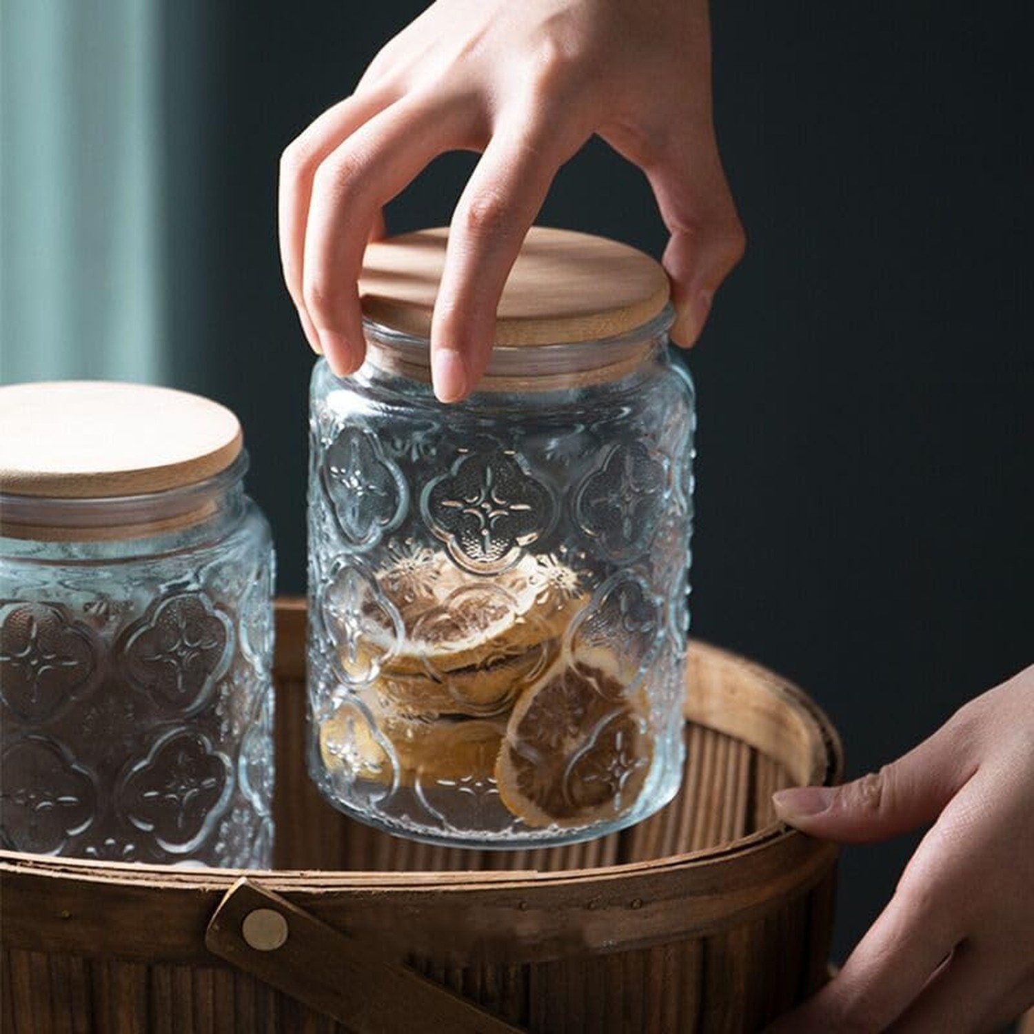 ANSQU Vintage Glass Jar with Bamboo Lid, 23.7 oz Decorative Jar, Cute Jar | G…