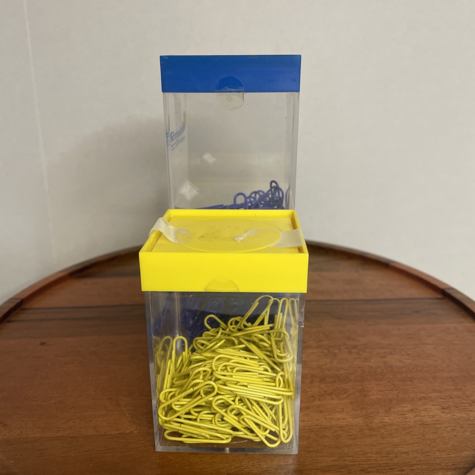 Drug Rep Pharmaceutical Paper Clip Dispenser Container W Clips Yellow Blue Rare