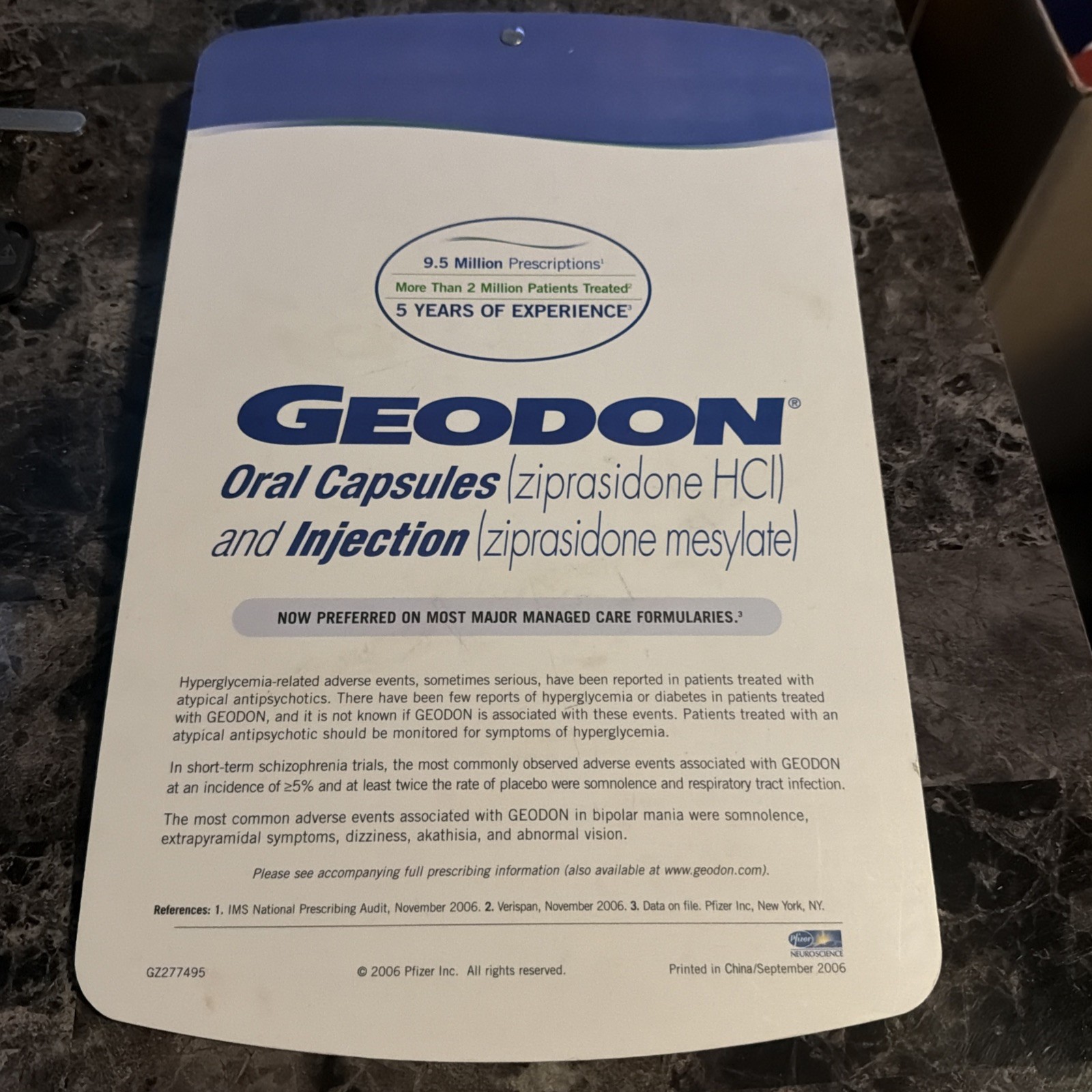 Geodon Clipboard Drug Rep Promo 2000s