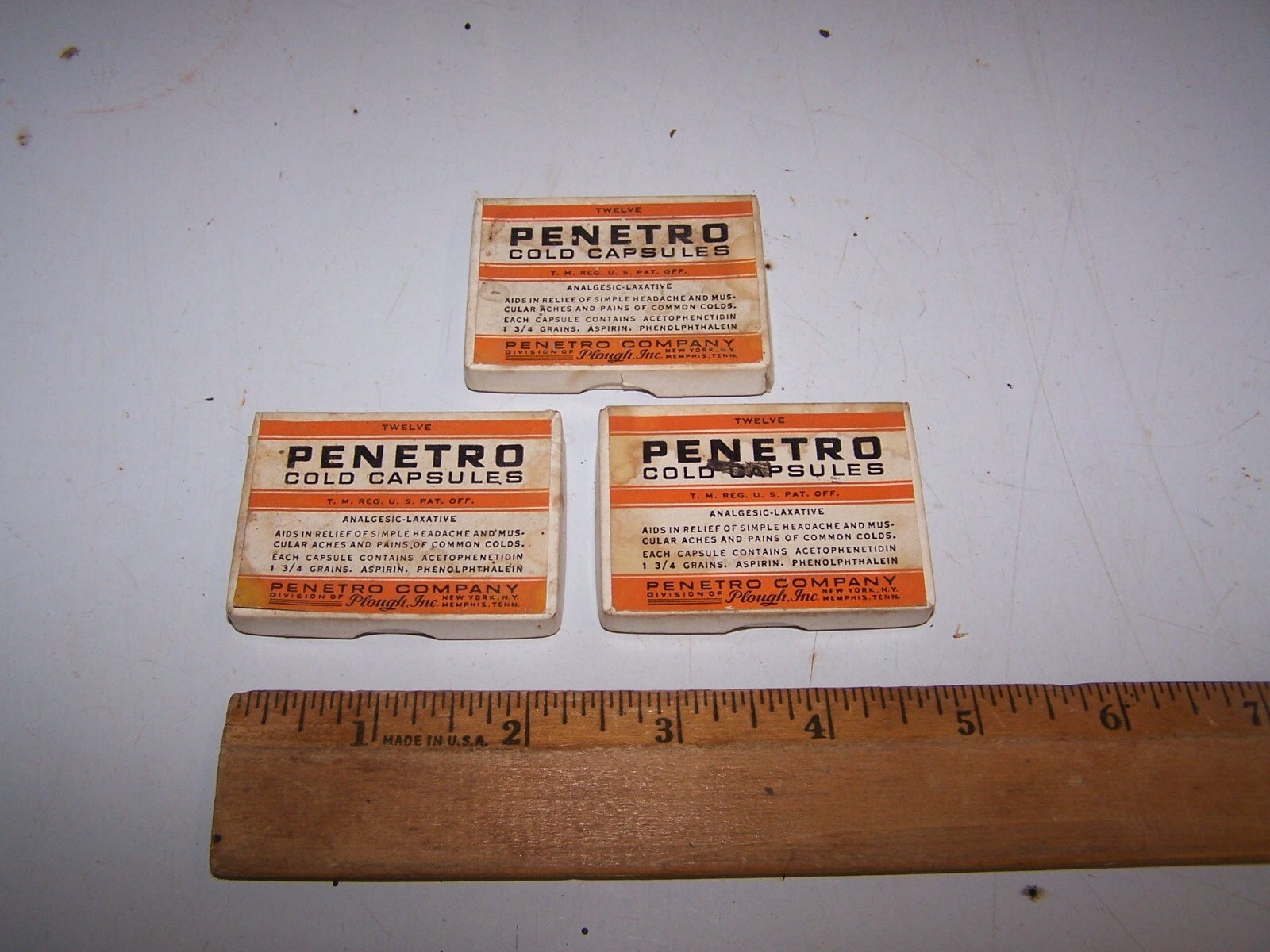 3 Vintage Antique PLOUGH INC. PENETRO COLD CAPSULES Empty Boxes MEMPHIS NEW YORK