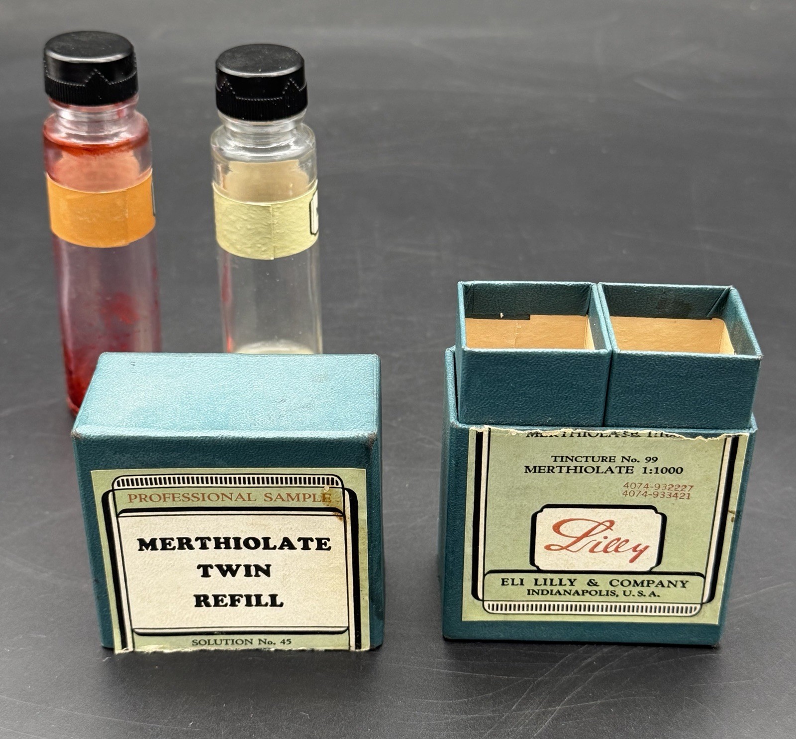 Vintage Eli Lilly Merthiolate Twin Refill Professional Sample Set, Pharmacy Box
