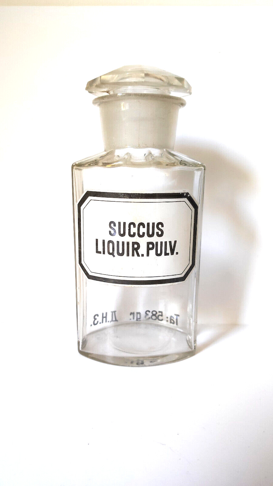 Vintage Crystal Apothecary Pharmacy Clear Jar 800 ml SUCCUS LIQUIR. PULV.