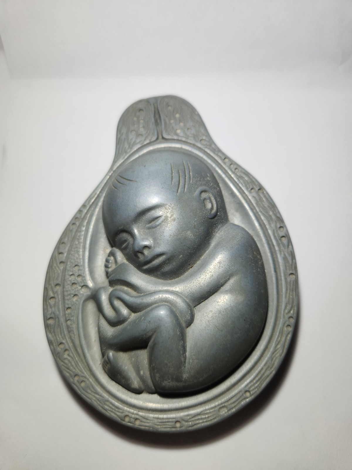Vtg 1950-60s Parke-Davis Tabron Pharmaceutical Fetus Baby Pewter Paperweight