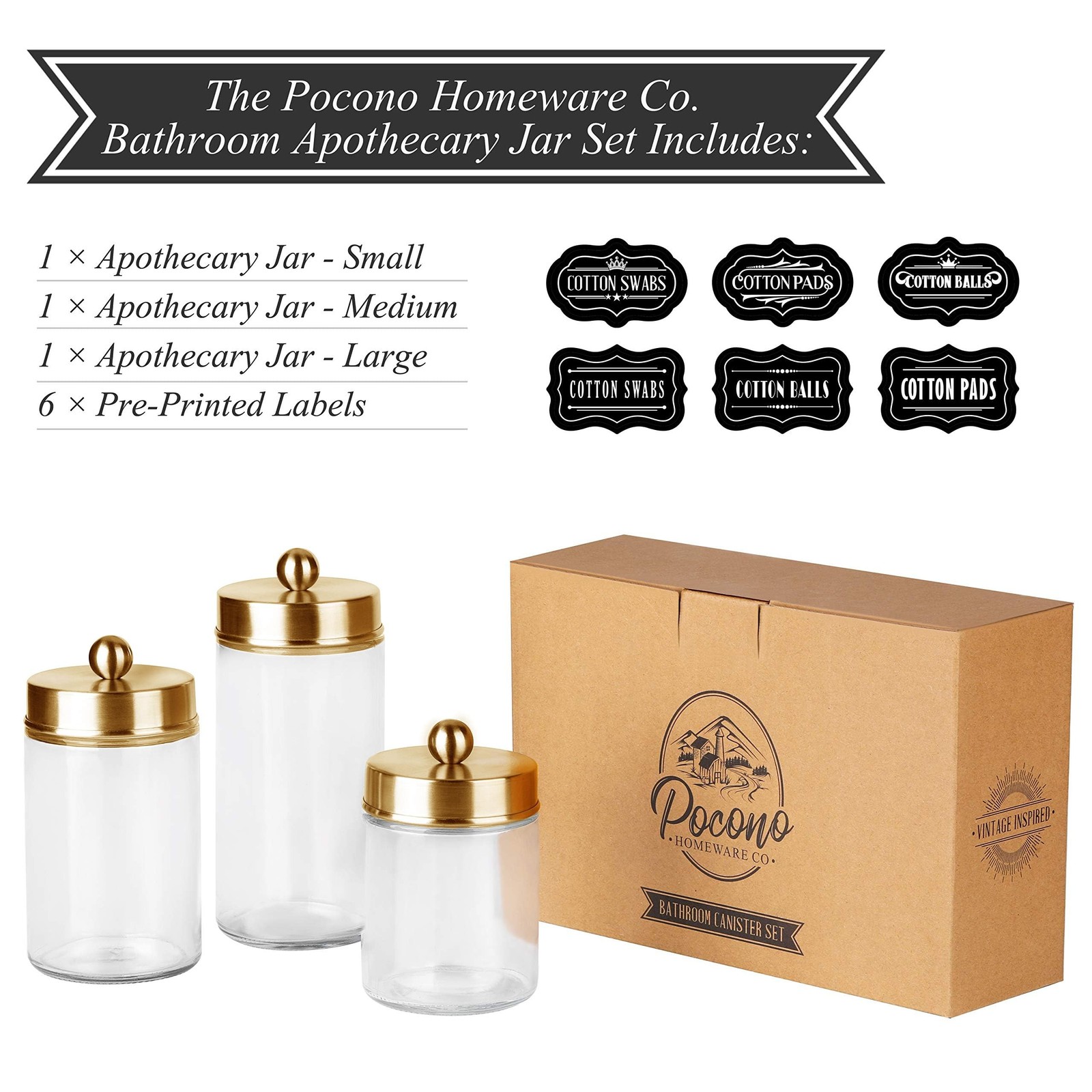 Apothecary Jars 3 Pack – Glass Bathroom Containers with Stainless Steel Lids …