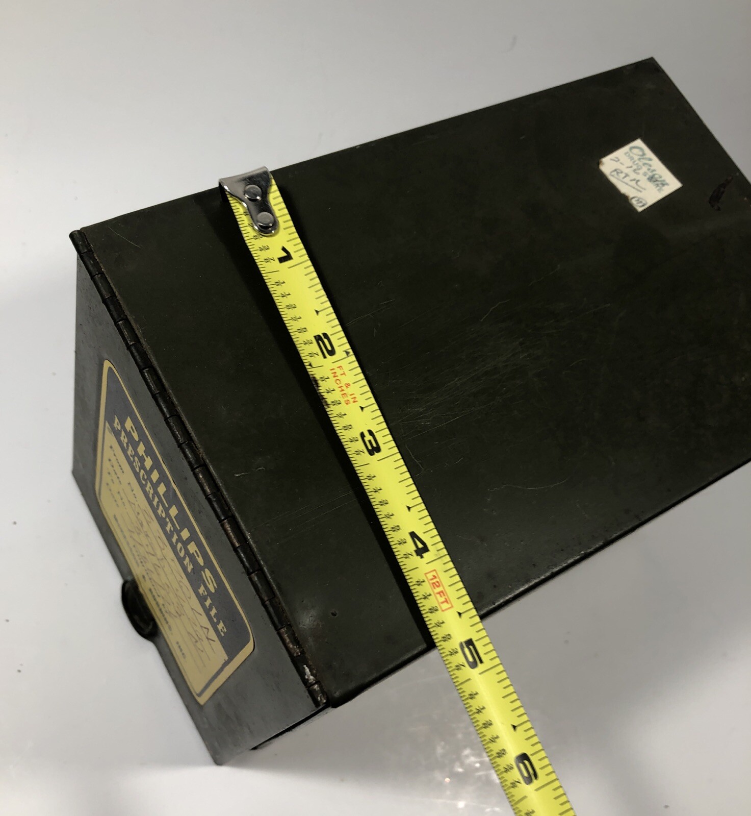 Vintage Phillips Metal File Pharmacy Prescription Box Industrial Rx Green