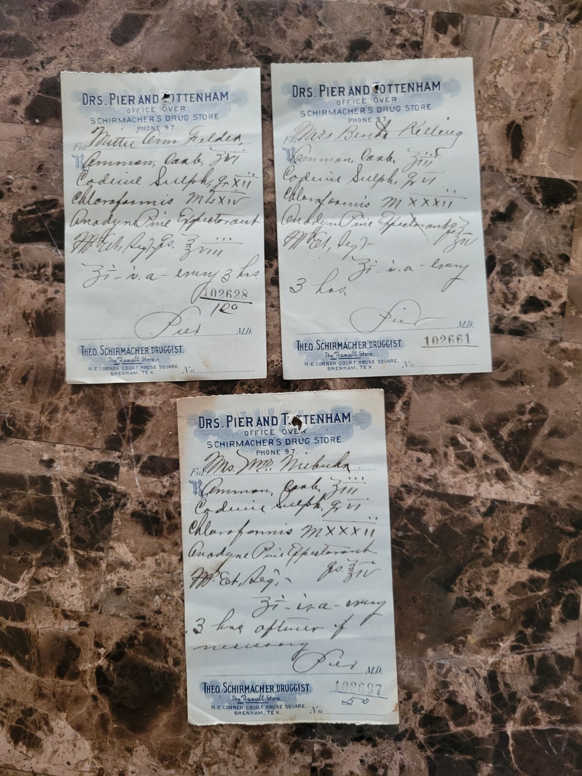 100 antique prescriptions (1912): Opium, Poppy, Ergot, Dionin, Codeine & Anodyne