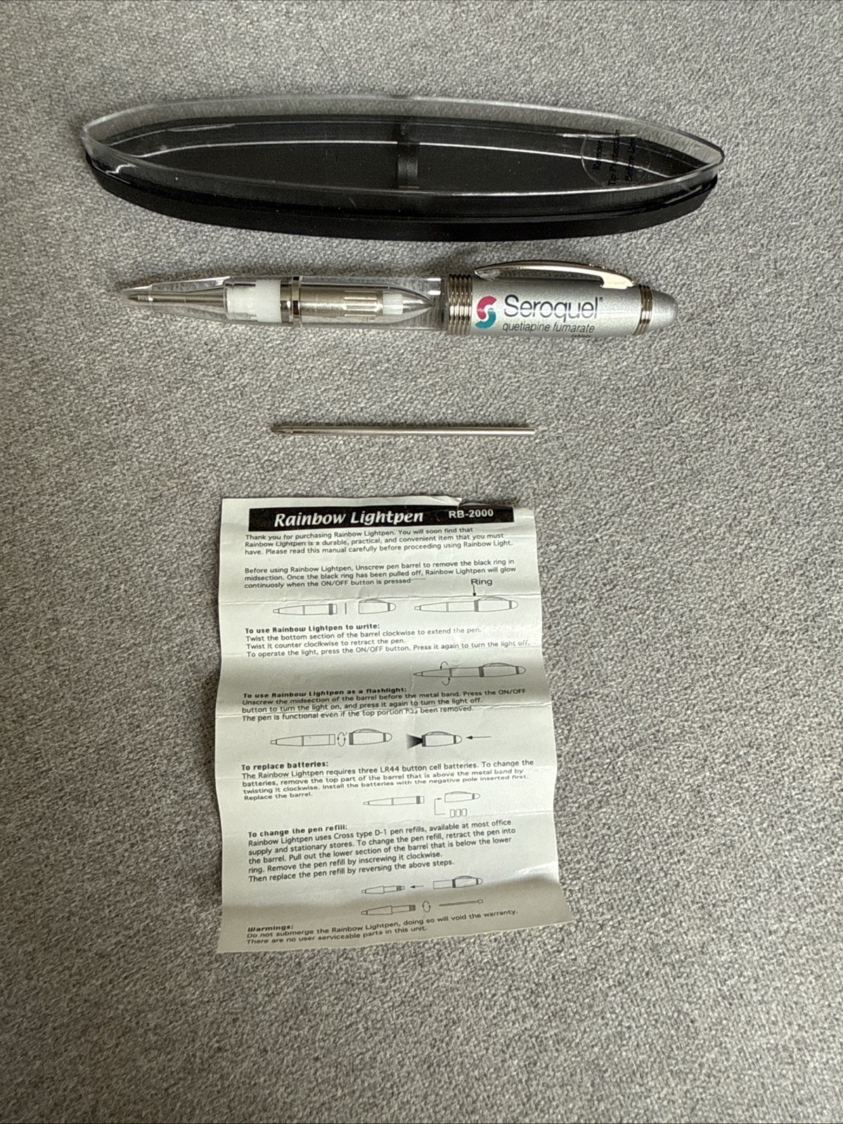 Seroquel Rainbow Lightpen RB-2000 Light Up Pen Includes Case, Batteries, Tool