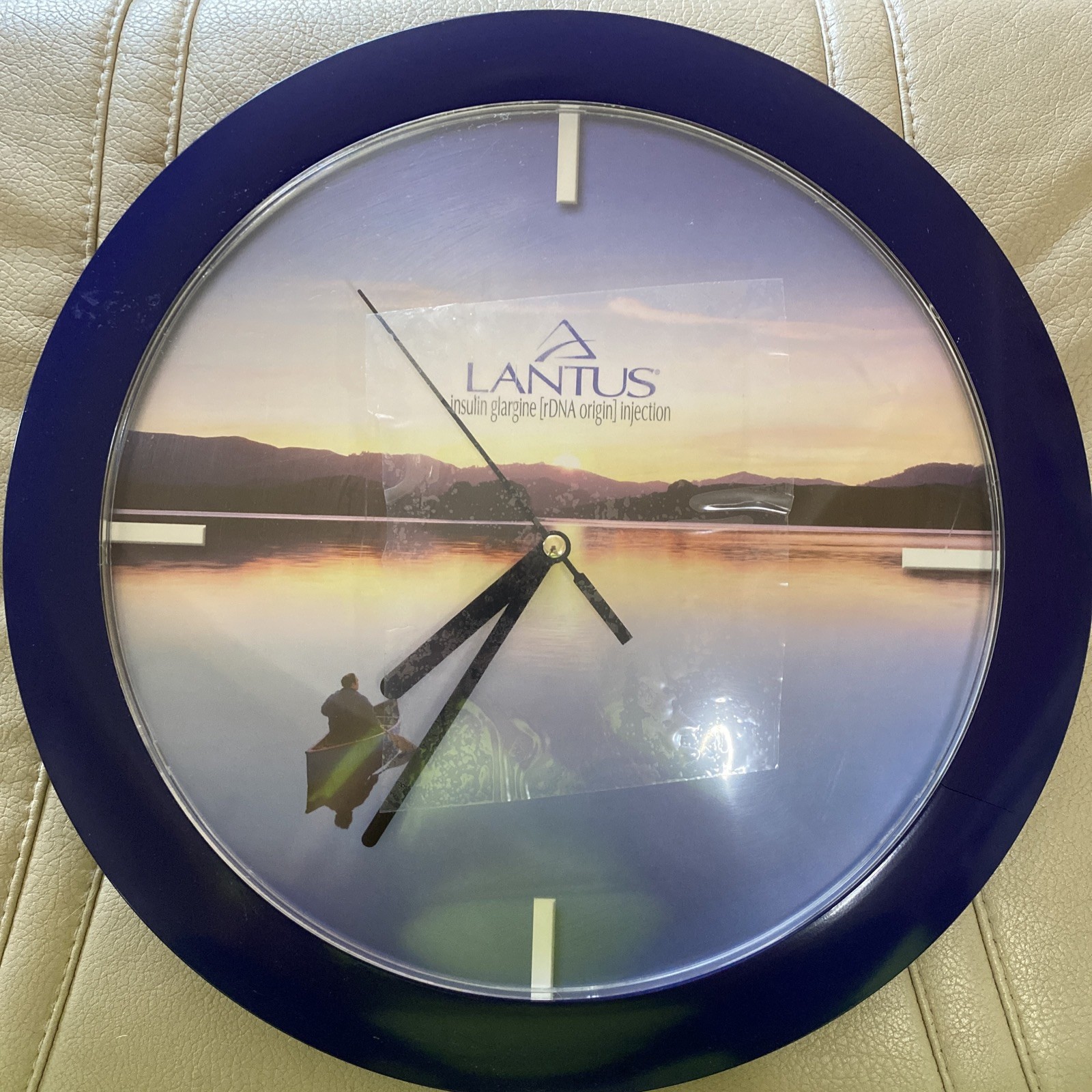 Vintage Promo Wall Clock Lantus Insulin Drug Rep Pharmaceuticals Promo Blue 12”