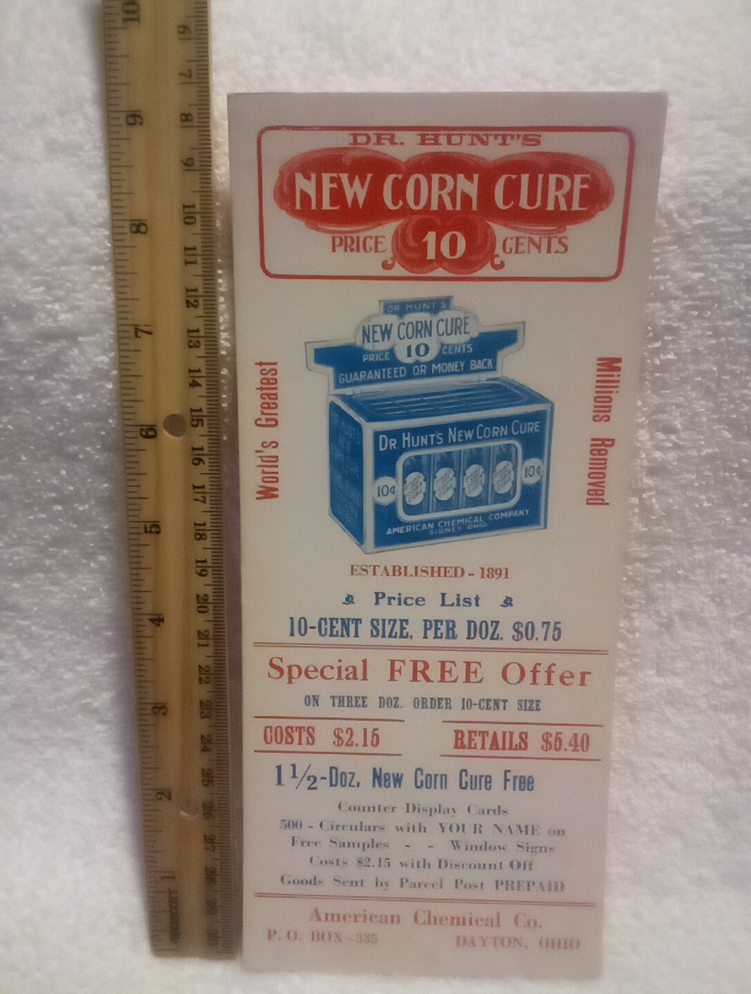 Dr Hunt’s New Corn Cure American Chemical Co Vtg Medical Advertisement Dayton Oh