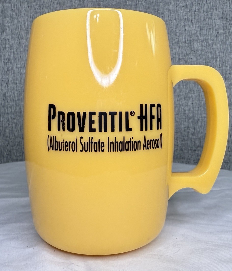 Proventil HFA Yellow Plastic Coffee Mug Pharmaceutical Rep Made In USA