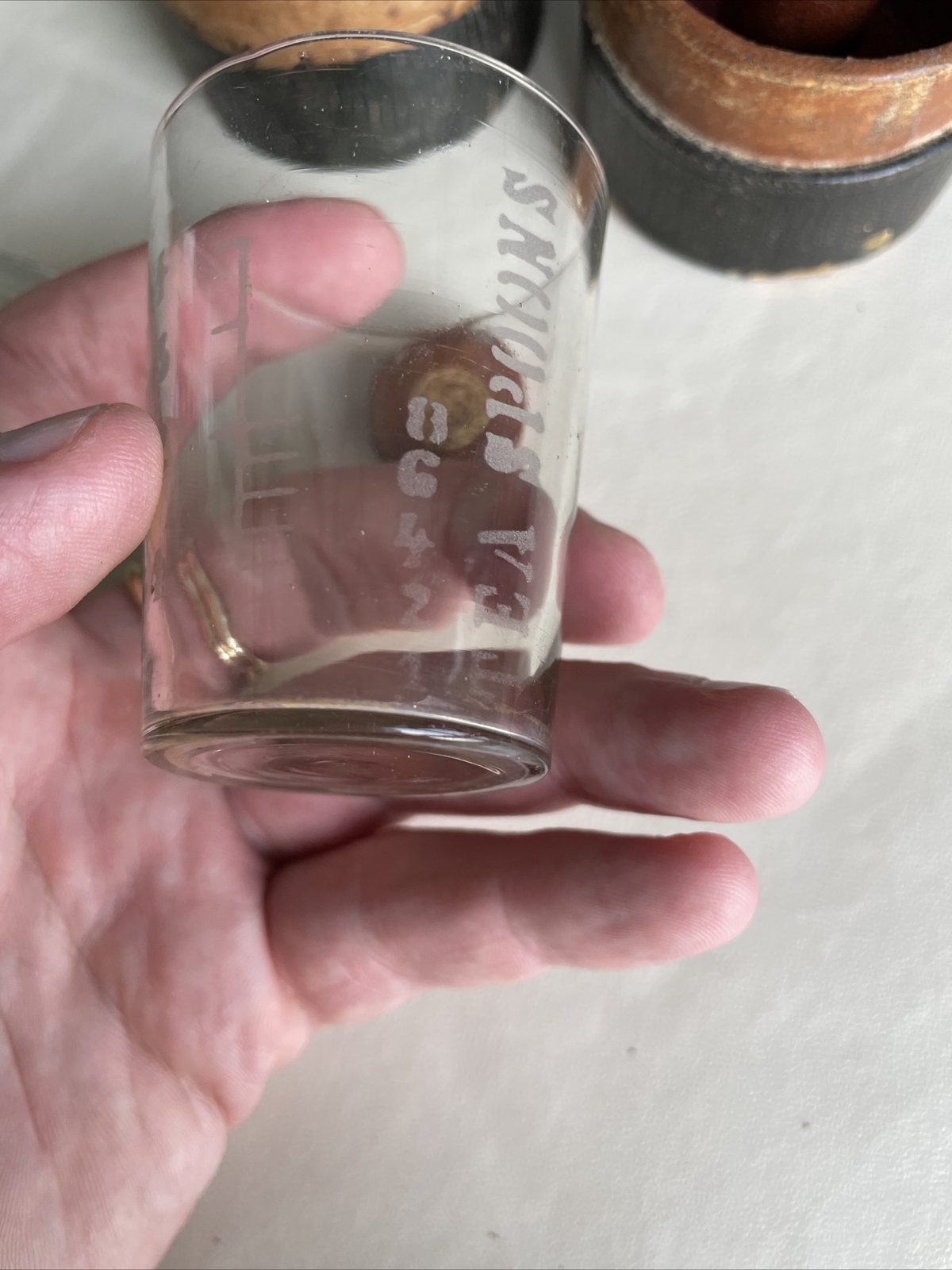 S Maw Son & Sons Antique 1918 Cased Glass Medicine Glass & Minim Measure